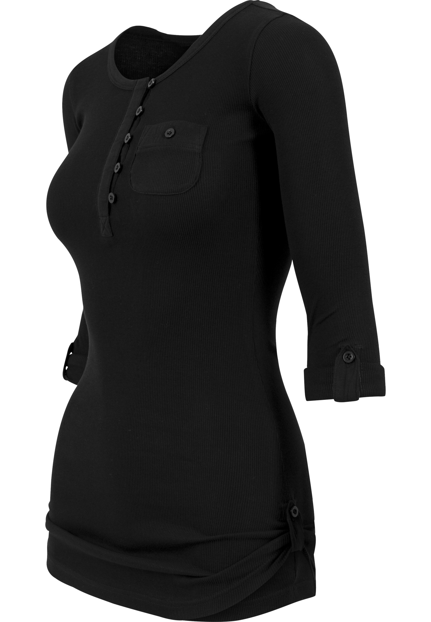 URBAN CLASSICS Longsleeve »Urban Classics Damen Ladies Long Rib Pocket Turnup Tee« 1 Stk.