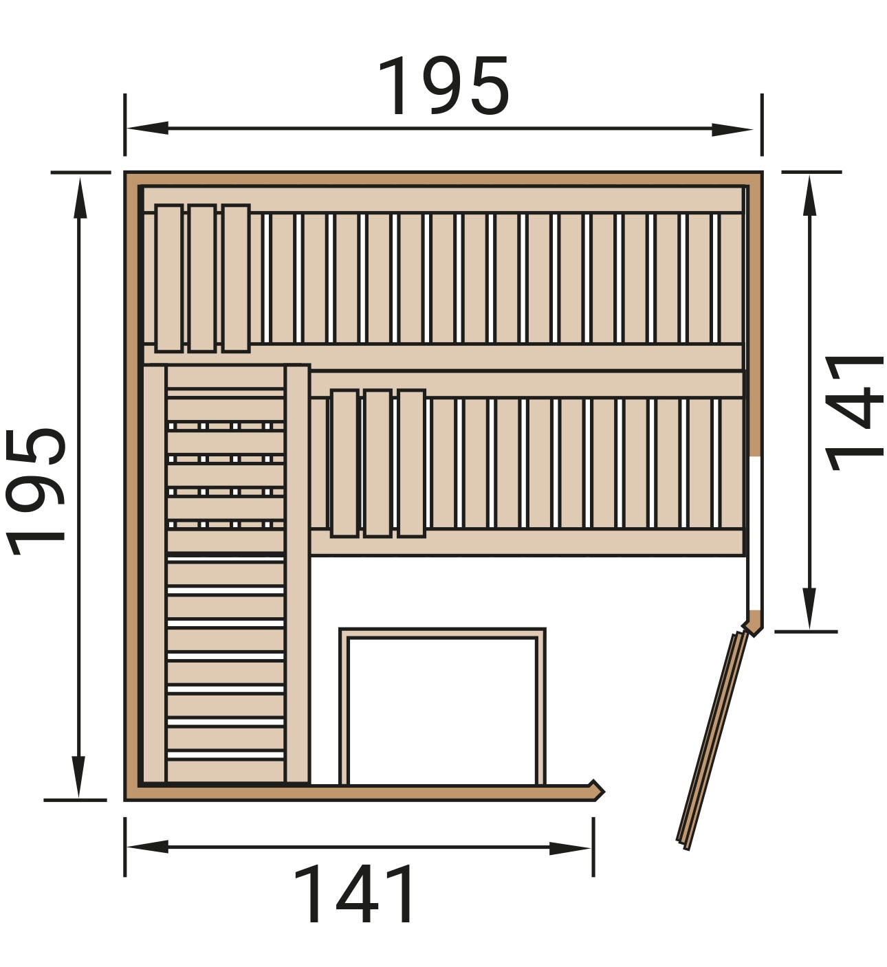 weka Sauna »Design-Sauna CUBILIS 2«, Blockbohlen im wekaLine-Profil, Fensterelement, Ganzglastür