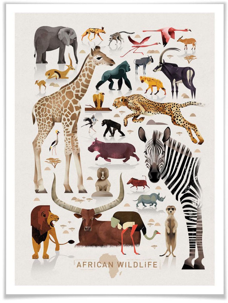 Poster »Africa Safari Tiere Zebra Elefant Löwe«, Afrika, (1 St.), Poster ohne...