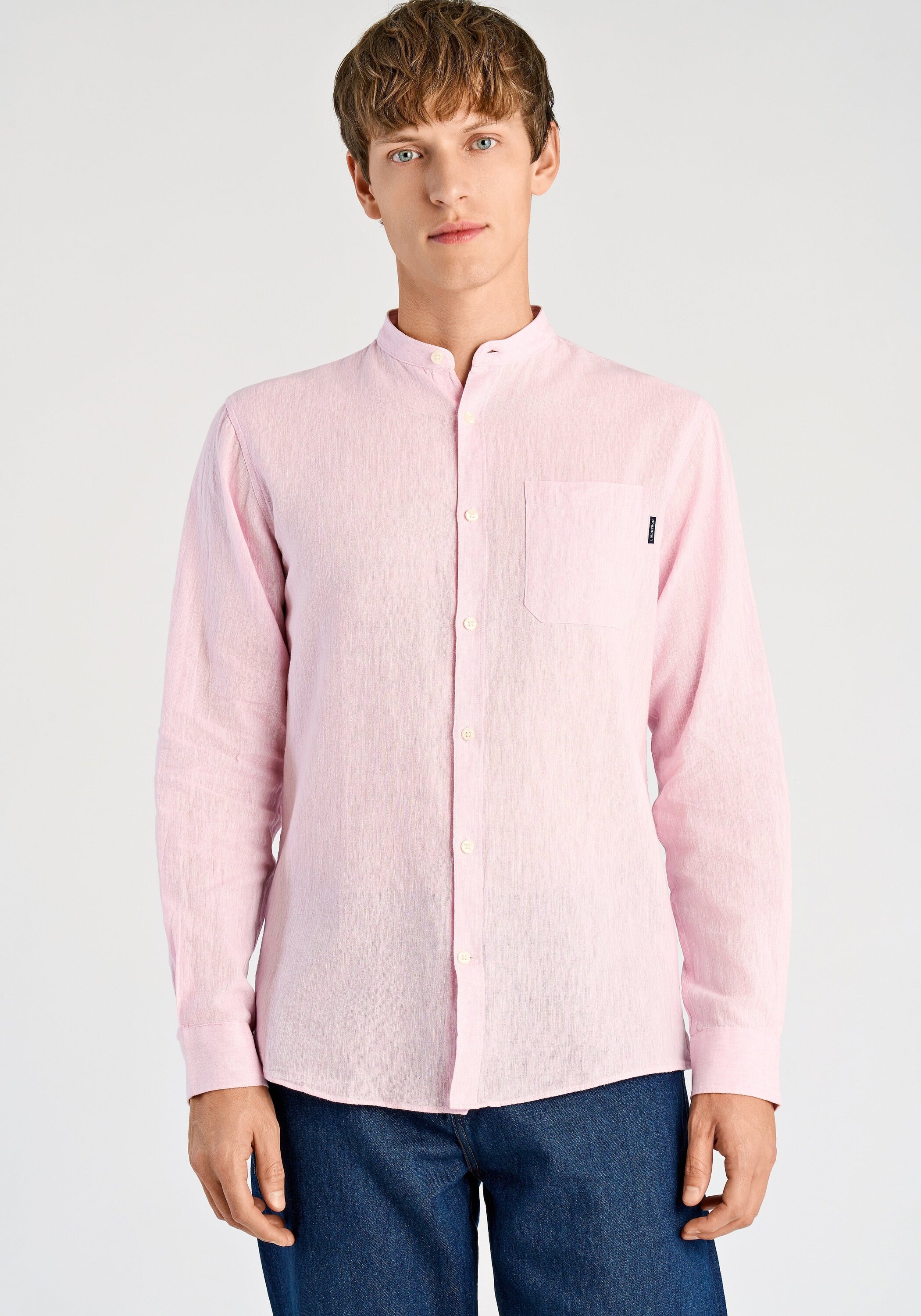 Leinenhemd LINDBERGH "Leinenhemd Relaxed Fit", Herren, Gr. M, Normalgrößen, rose, Obermaterial: 55% Leinen, 45% Baumwolle, Hemden