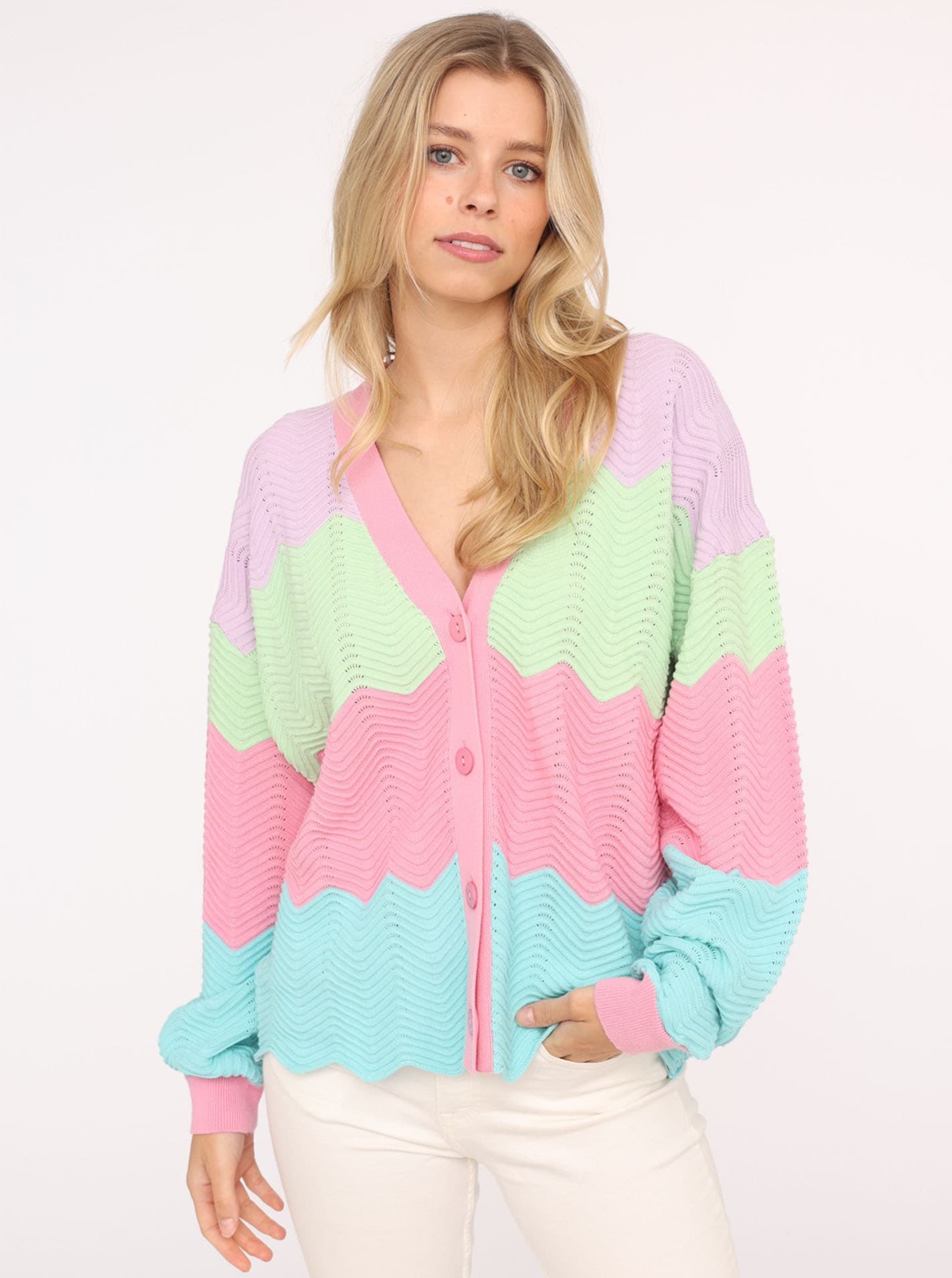 Zwillingsherz Strickjacke "Block Wellen" Langarm, V-Ausschnitt, günstig online kaufen