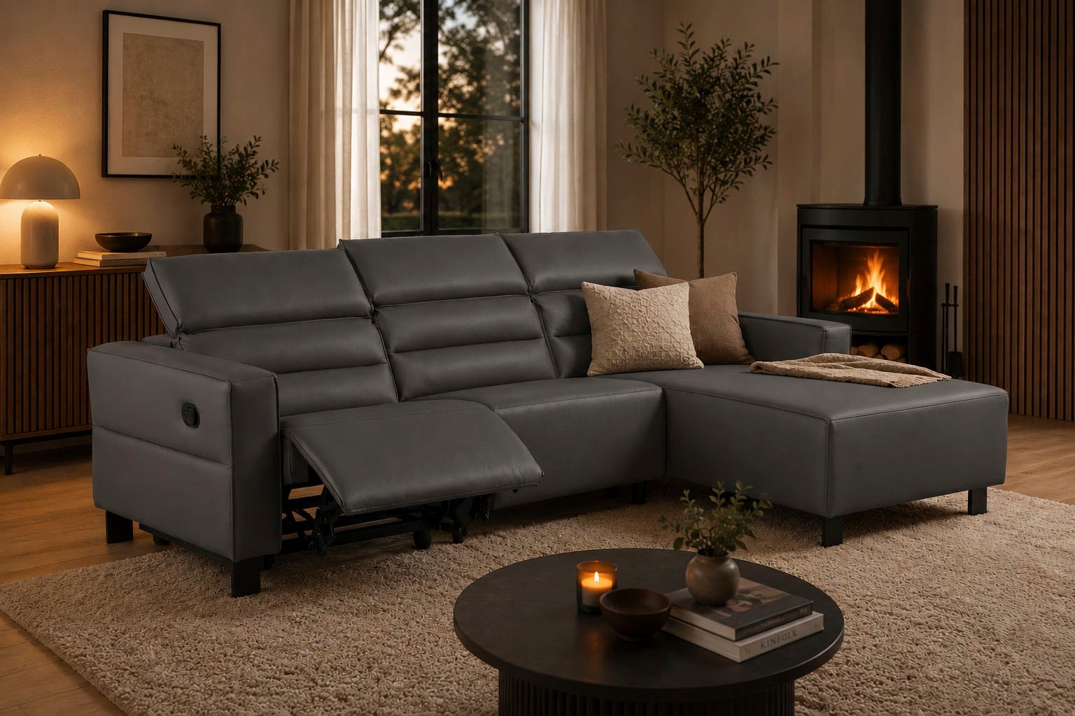 OTTO home Sofa "CARPARI Lederoptik,L-Form,224 cm, man./elektr. Relaxfunktion" (USB A/C), sowie Kopfteilverstellung