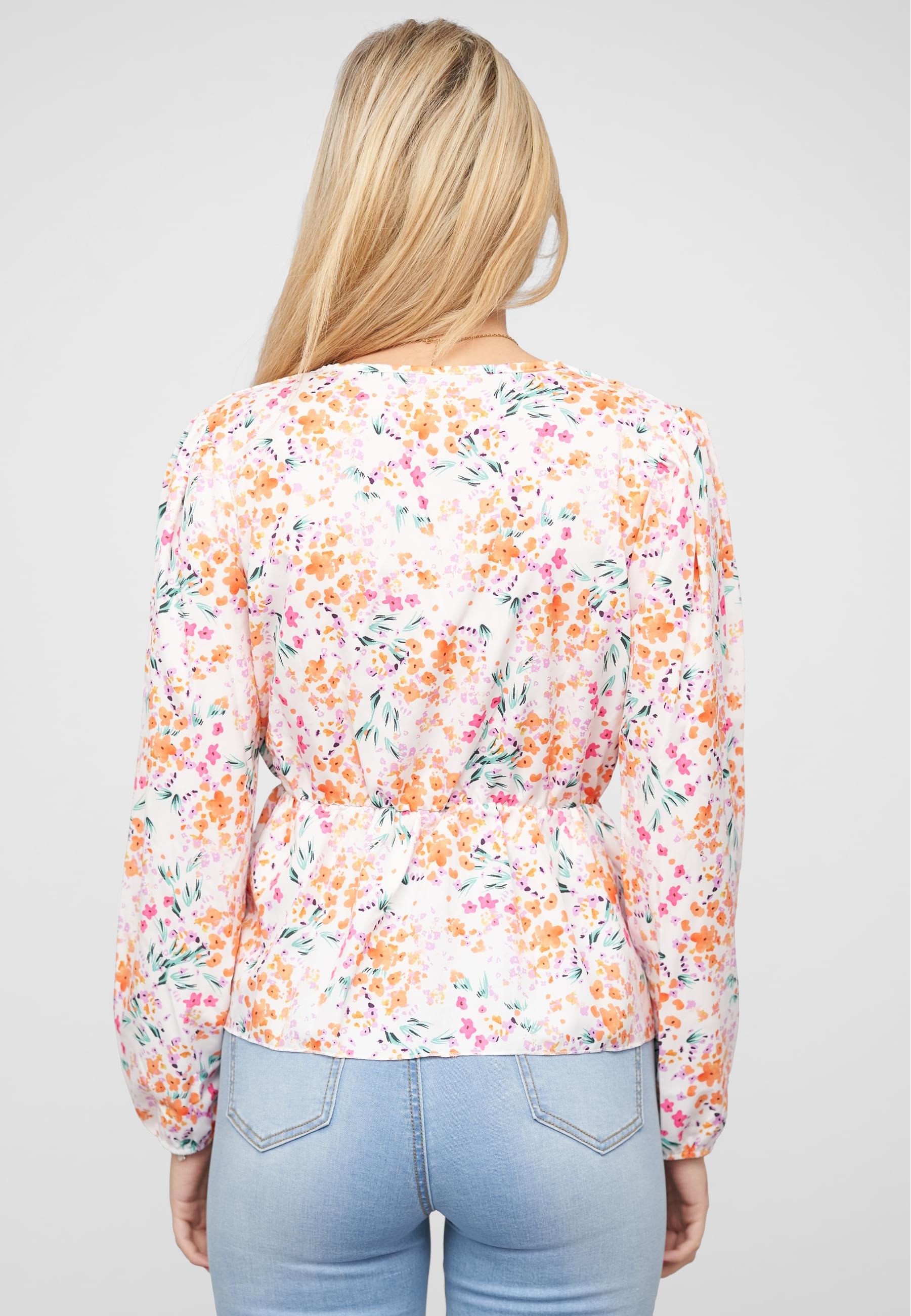 CLOUD 5IVE Klassische Bluse »CLOUD 5IVE V-Neck Schößchenbluse m. Blumen Print in Wickeloptik«