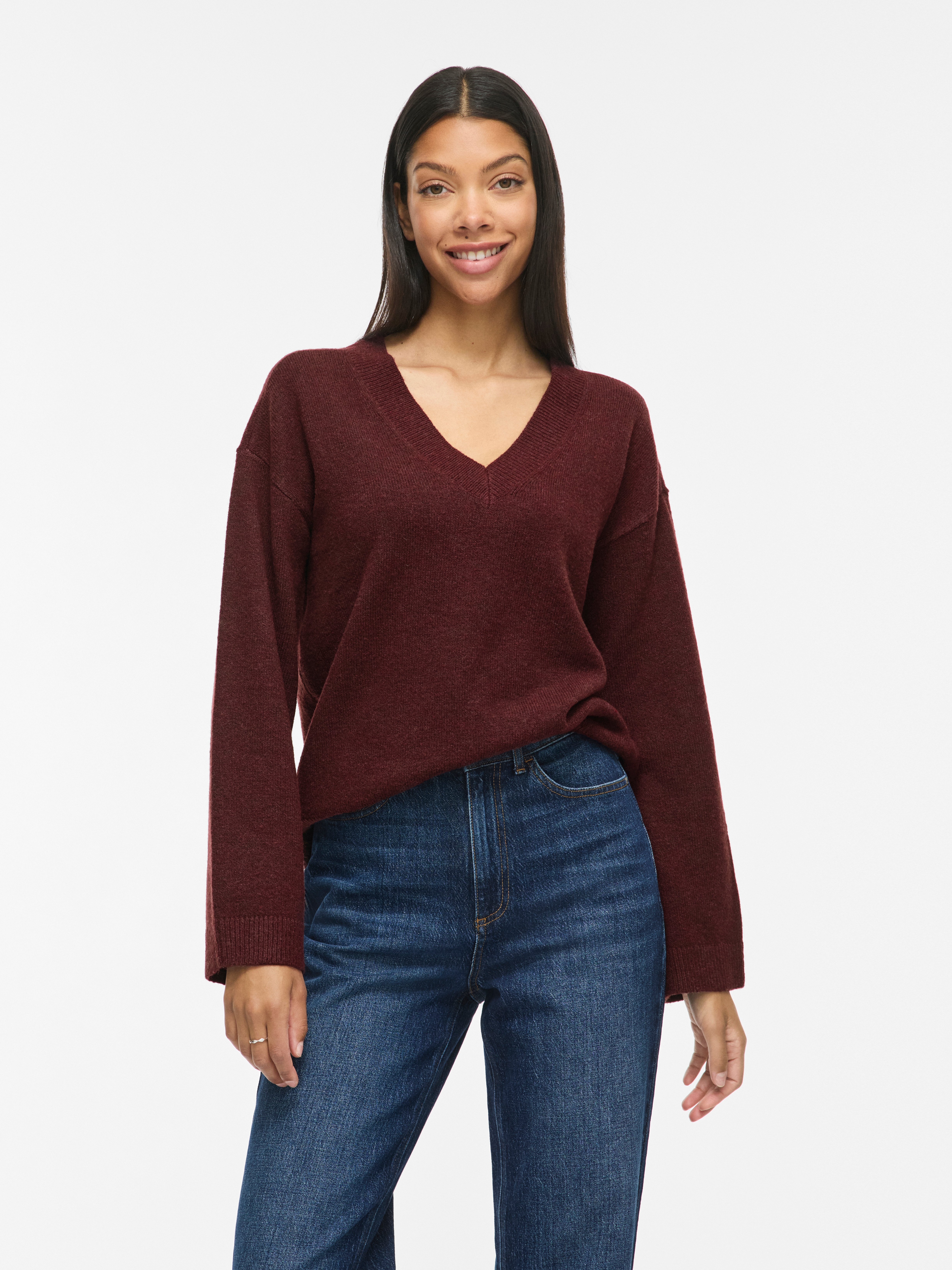Vila "VILIGA L/S REV V-NECK KNIT TOP - NOOS" Regular Fit, aus Materialmix mit elastischen Eigenschaften