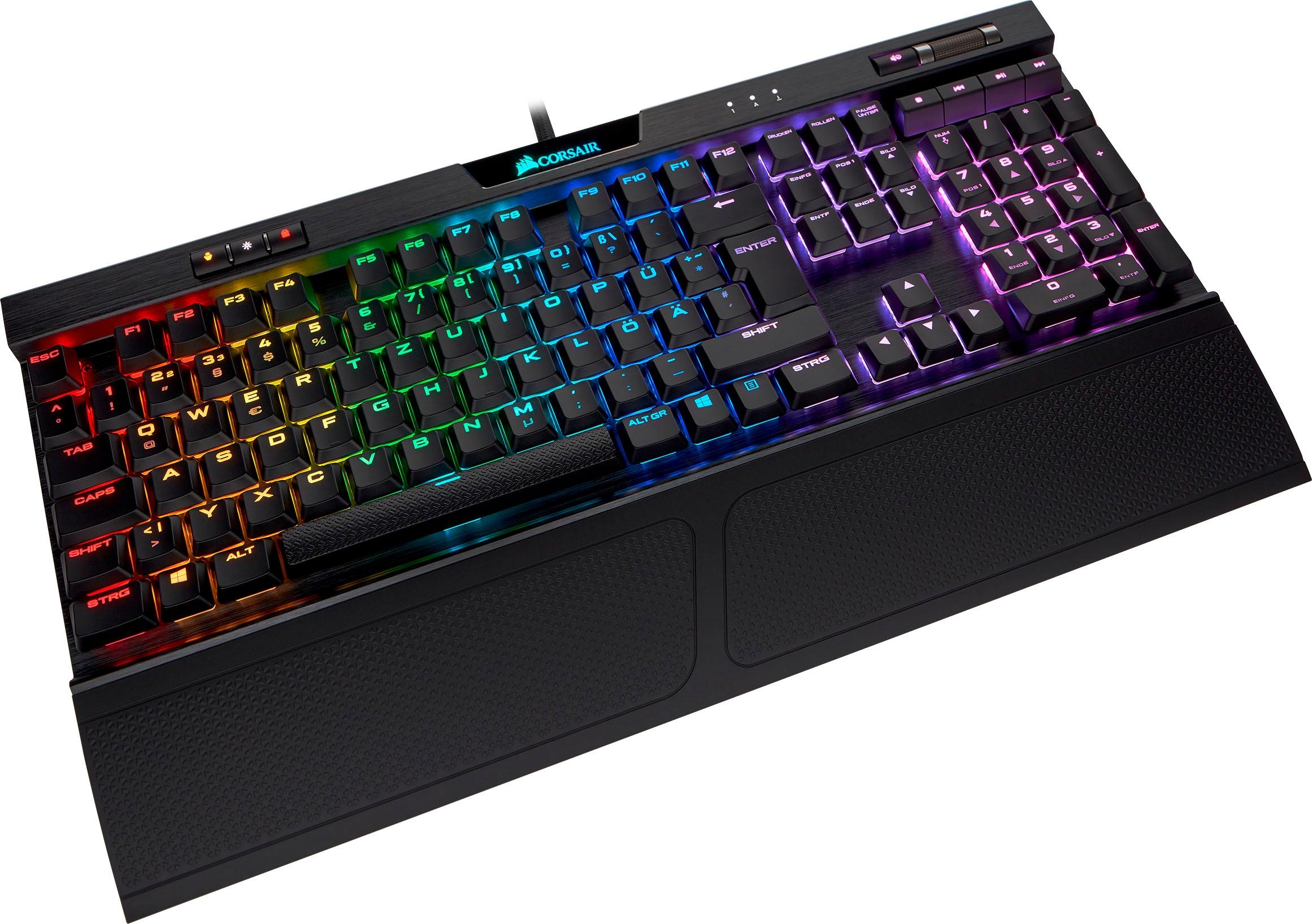 Corsair Gaming-Tastatur »K70 RGB MK.2 LOW PROFILE RAPIDFIRE«, (Multimedia-Tasten-USB-Hub-Handgelenkauflage-Profil-Speicher-Windows-Sperrtaste-Ziffernblock)