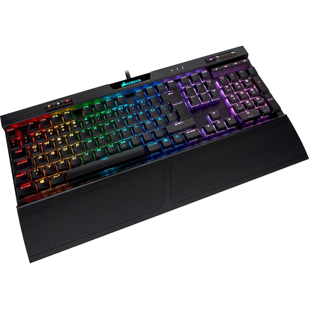 Corsair Gaming-Tastatur »K70 RGB MK.2 LOW PROFILE RAPIDFIRE«, (Multimedia-Tasten-USB-Hub-Handgelenkauflage-Profil-Speicher-Windows-Sperrtaste-Ziffernblock)