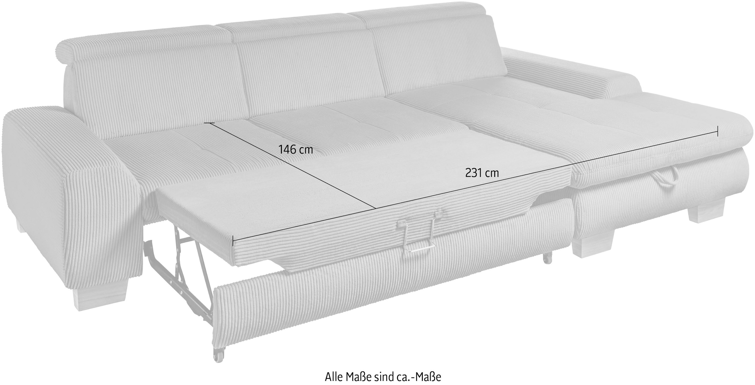 set one by Musterring Ecksofa »SO 3400«, mit Canape und verschiedenen Funktionen, Kaltschaum, B307 x T195 cm