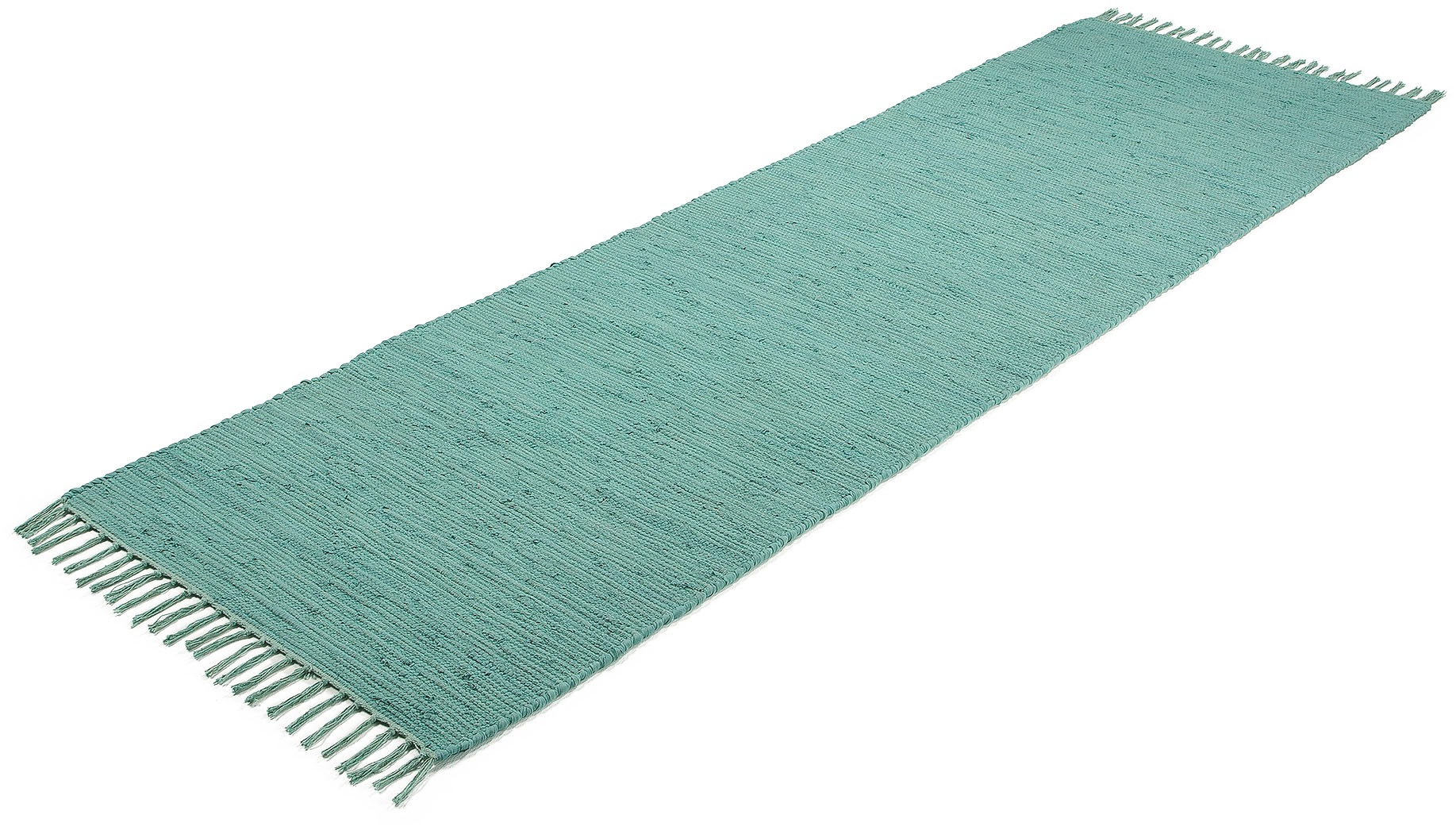 Teppich OTTO HOME "Handweb Uni, Wendeteppich", blau (türkis), B:80cm H:5mm L:400cm, Baumwolle, Teppiche, Teppich, Fleckerlteppich, reine Baumwolle, handgewebt, Uni, mit Fransen 3