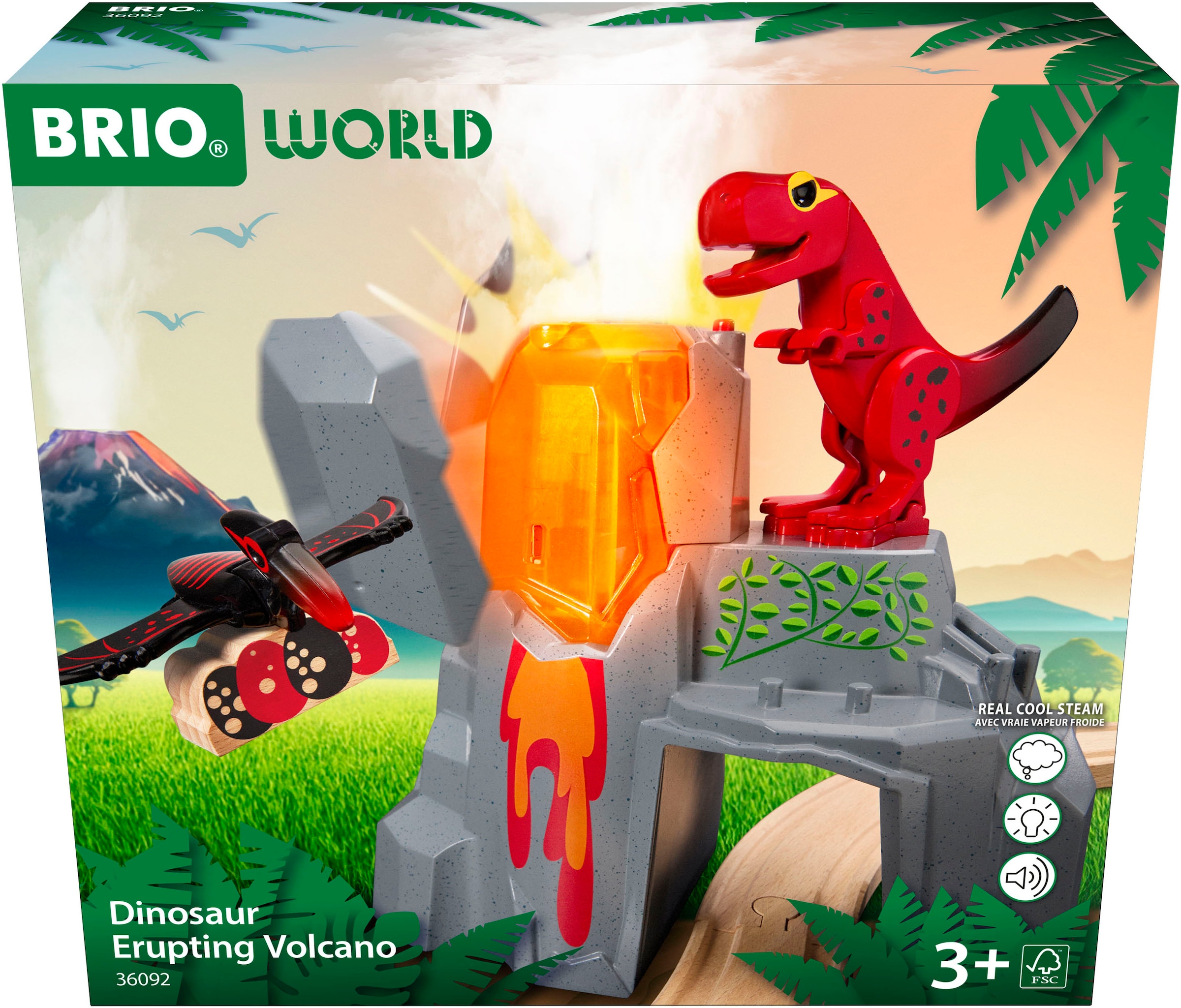 BRIO® Spielzeugeisenbahn-Erweiterung »BRIO® WORLD, Dinosaurier-Vulkan mit Ausbruchsfunktion«, (Set, 5 tlg.), FSC® - schützt Wald - weltweit
