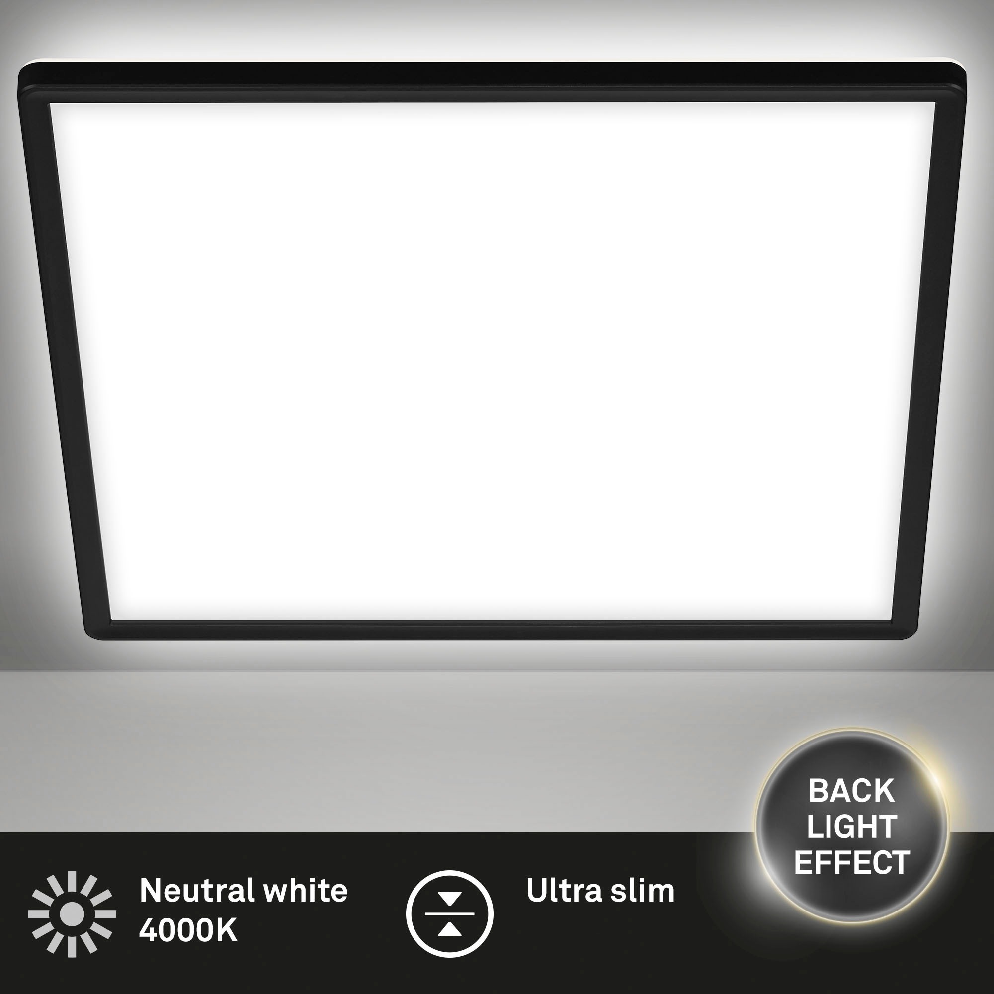 Briloner Leuchten LED Panel »7158415 SLIM« LED-Board Warmweiß Deckenlampe, 42x42x2,9cm, Schwarz, 22W, Wohnzimmer, Schlafzimmer