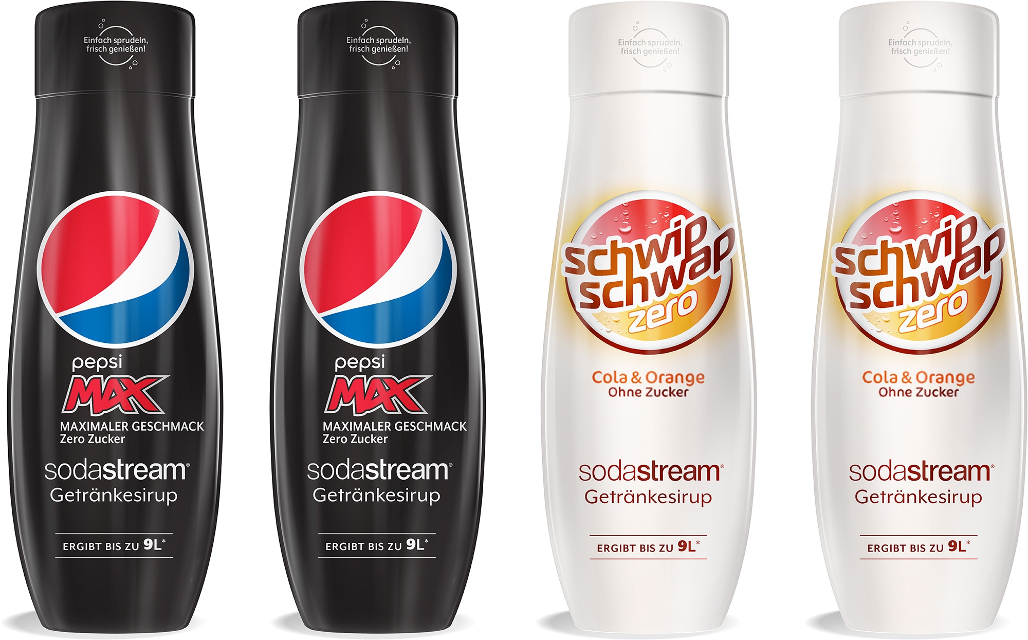 Getränke-Sirup, PepsiMax & SchwipSchwap Zero, (4 Flaschen), für bis zu 9 Liter...