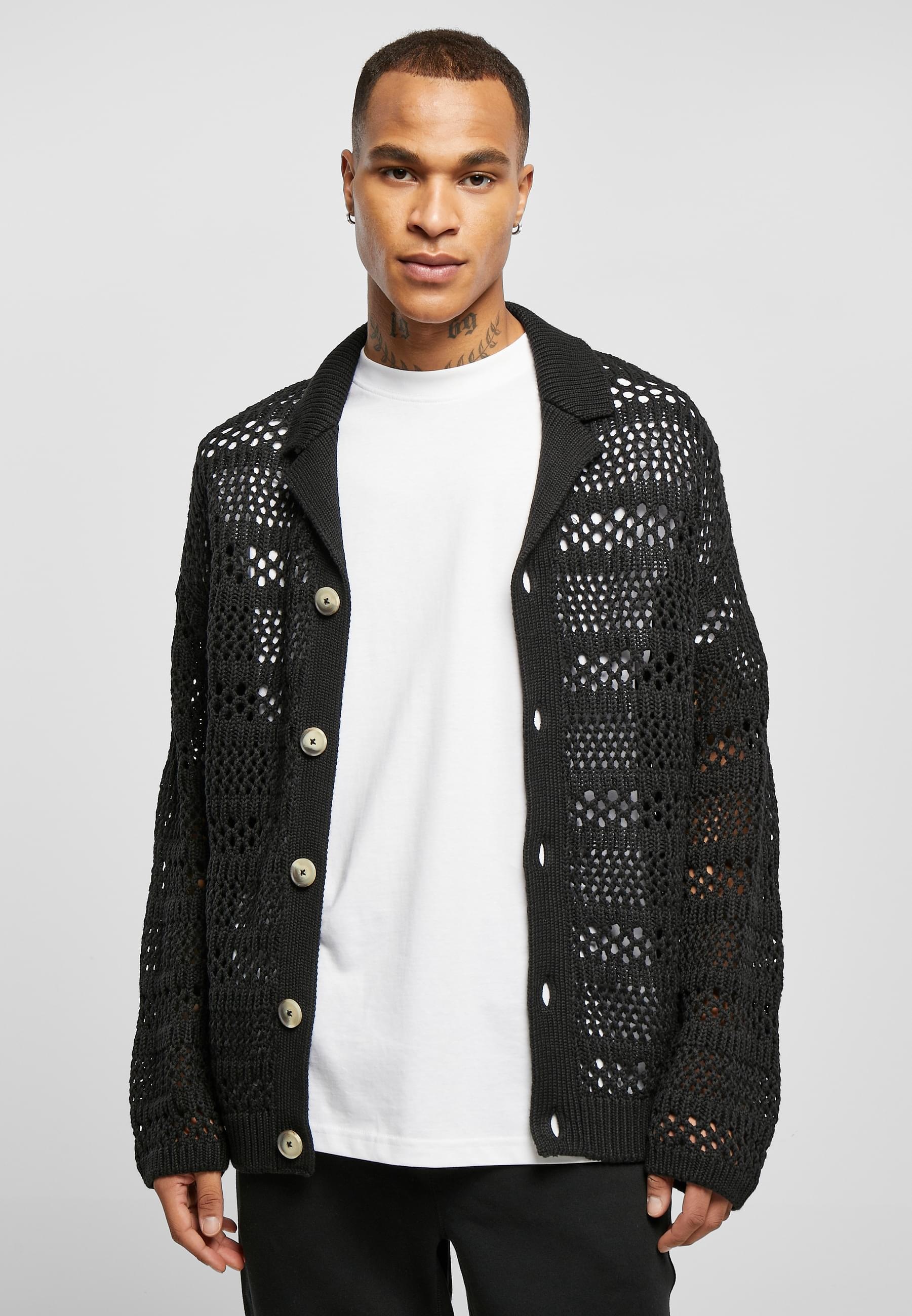 URBAN CLASSICS Strickfleecejacke »Urban Classics Herren Crocheted Cardigan«, (1 St.), ohne Kapuze