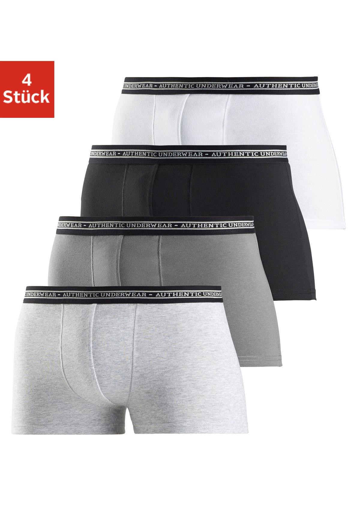 AUTHENTIC UNDERWEAR Boxer "Boxershorts für Herren", (Packung, 4 St.), schwarzer Webbund mit Logoschriftzug