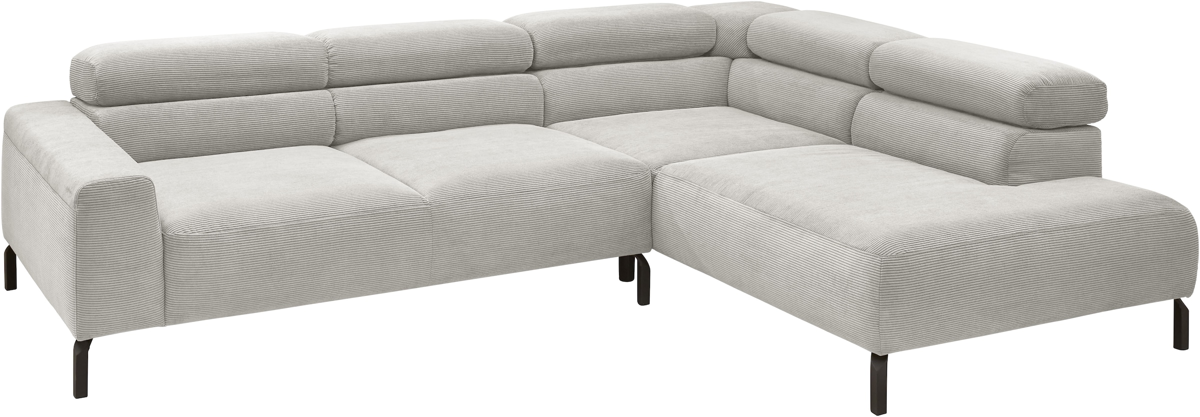 Places of Style Ecksofa »Antonelli, L-Form, inkl. Kopfteilverstellung, Breite 276 cm«, mit elektrischer Sitztiefenverstellung, in Feincord, silber