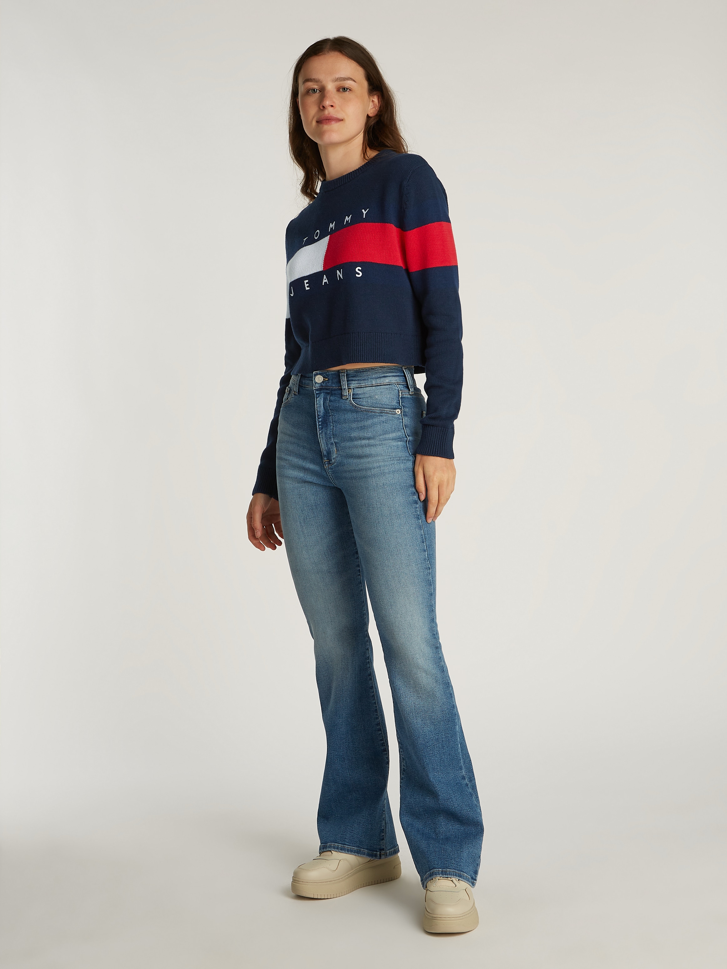Tommy Jeans Curve Strickpullover »TJW CENTER FLAG SWEATER EXT«, in Großen Größen, Logo-Flag