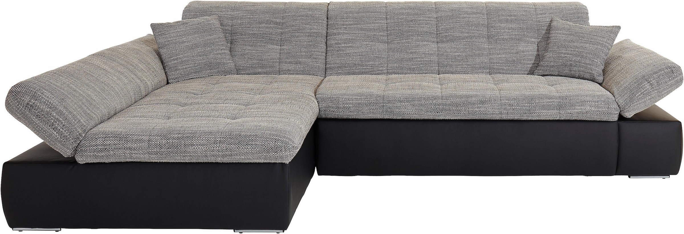 DOMO collection Ecksofa »Moric, L-Form, XXL-Sofa - Breite 300cm«, wahlweise mit Bettfunktion und Armteilverstellung, schwarz-weiß-grau