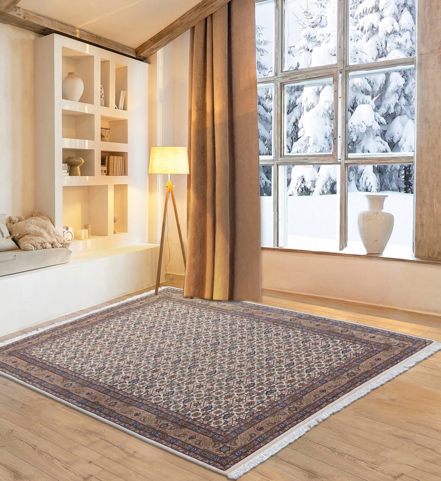 Orientteppich OTTO HOME "BH Oriantal", braun (cream braun), B:250cm H:12mm L:350cm, Schurwolle, Teppiche, reine Wolle, handgeknüpft, orientalisches Design, mit Fransen