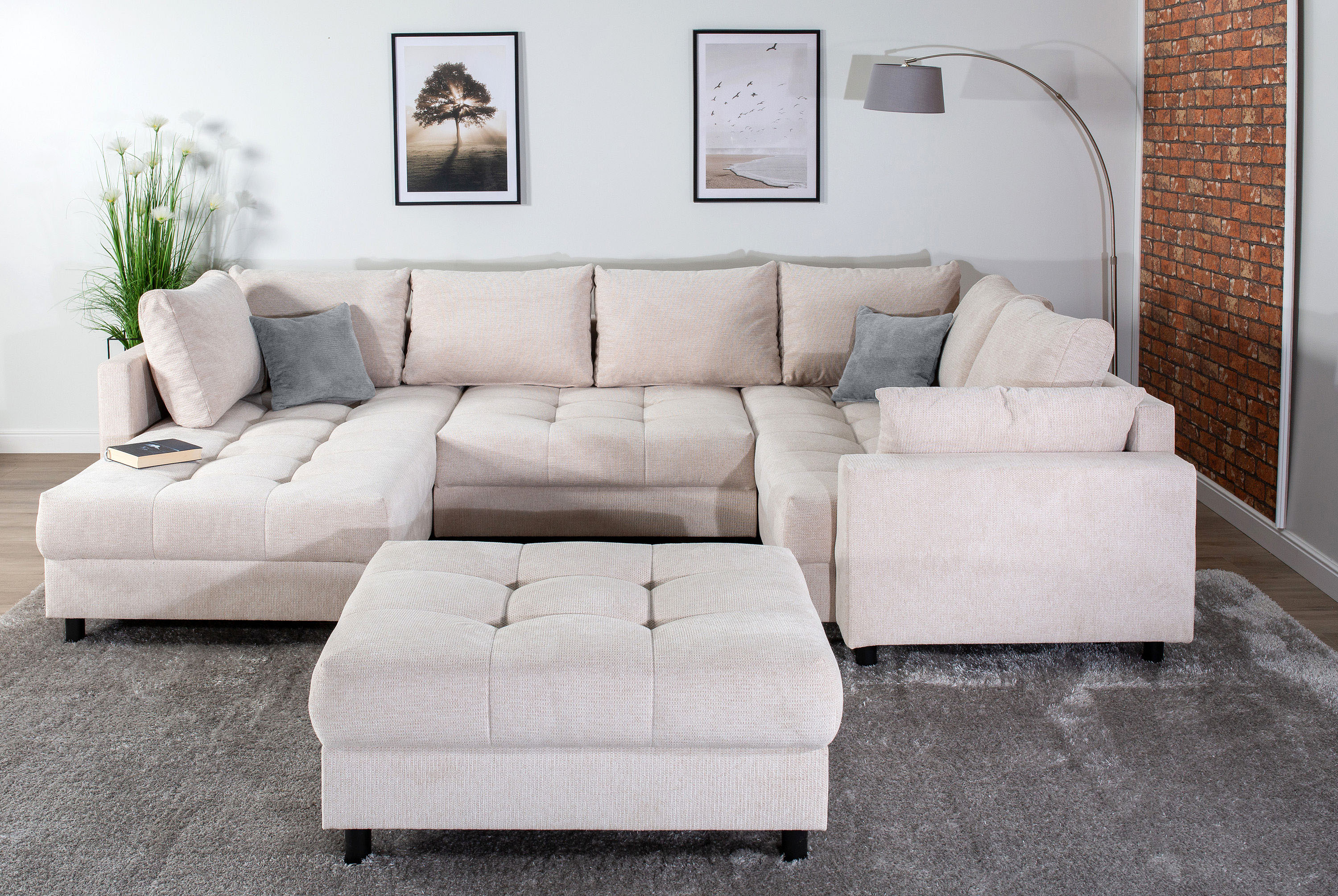 COLLECTION AB Wohnlandschaft "Toni U-Form, B: 298 cm" Set: Sofa & Hocker, 2 Zierkissen, Federkern
