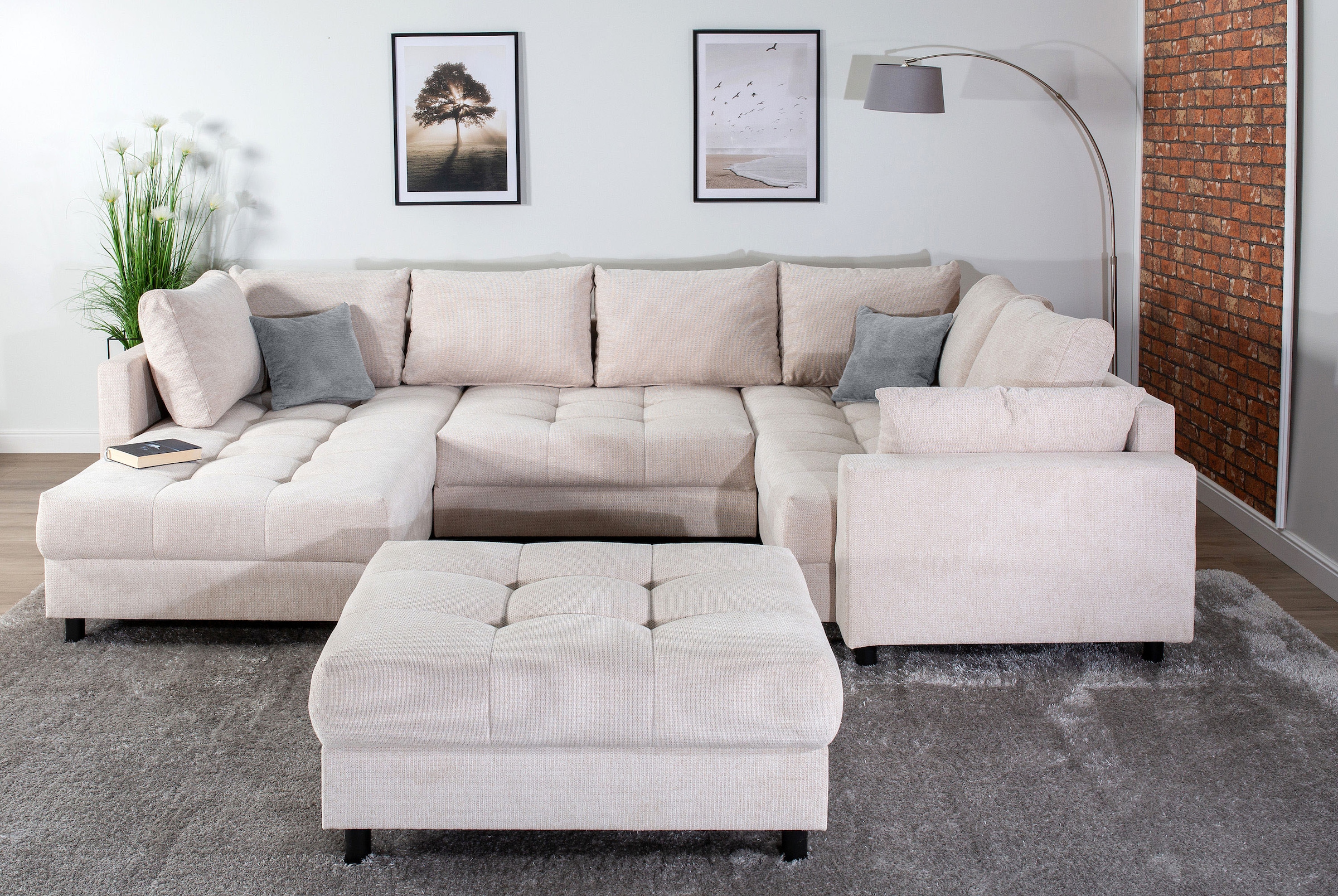 Home affaire Wohnlandschaft "Toni U-Form mit Armlehne", inkl. Hocker und Zi günstig online kaufen