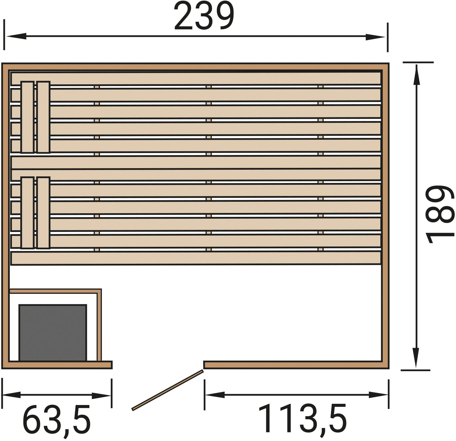 weka Sauna »Massivholzsauna VALIDA 4« Blockbohlen, moderne Ganzglastür