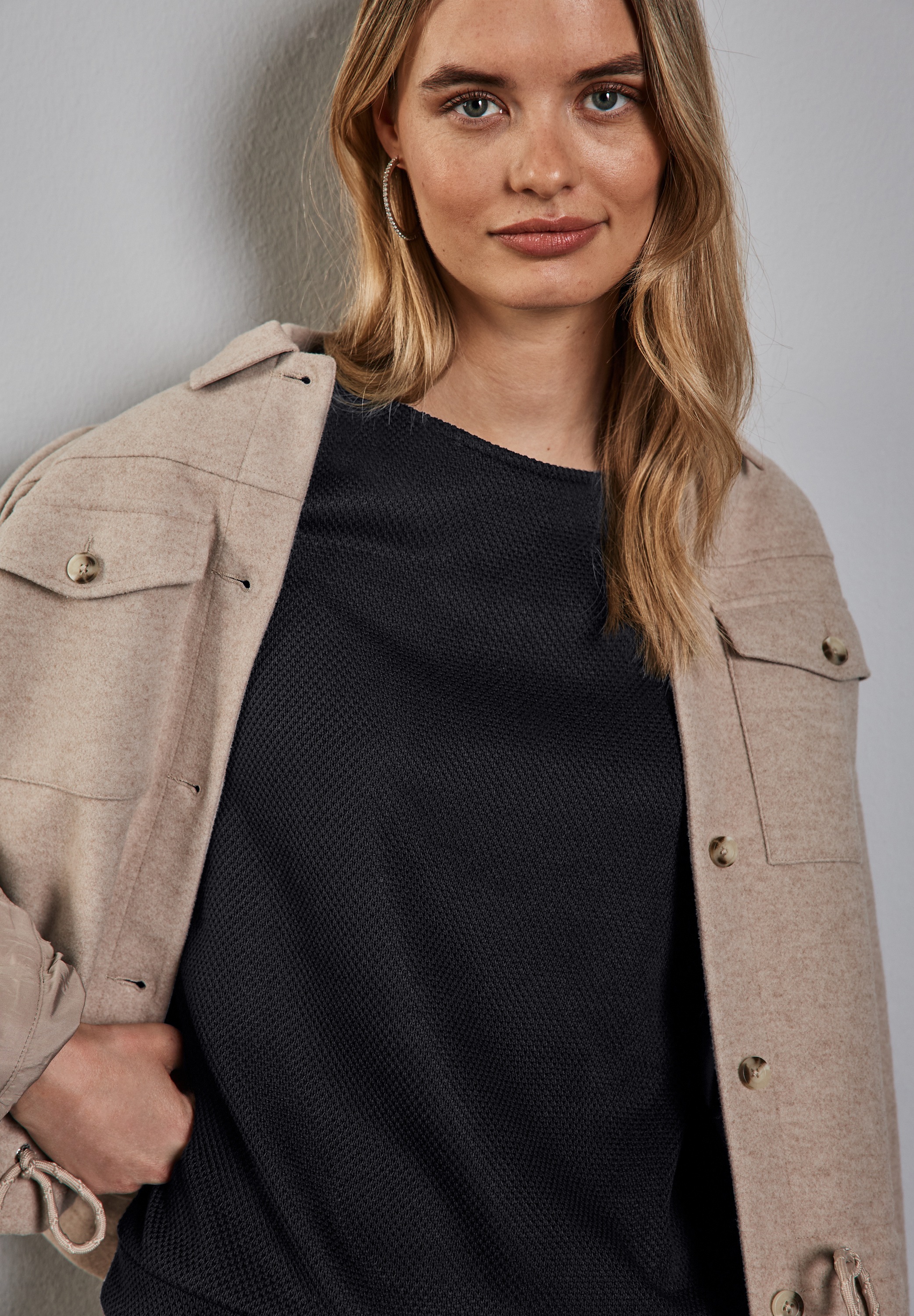 STREET ONE Rundhalspullover, 3/4-Arm- mit Streifen-Bündchen