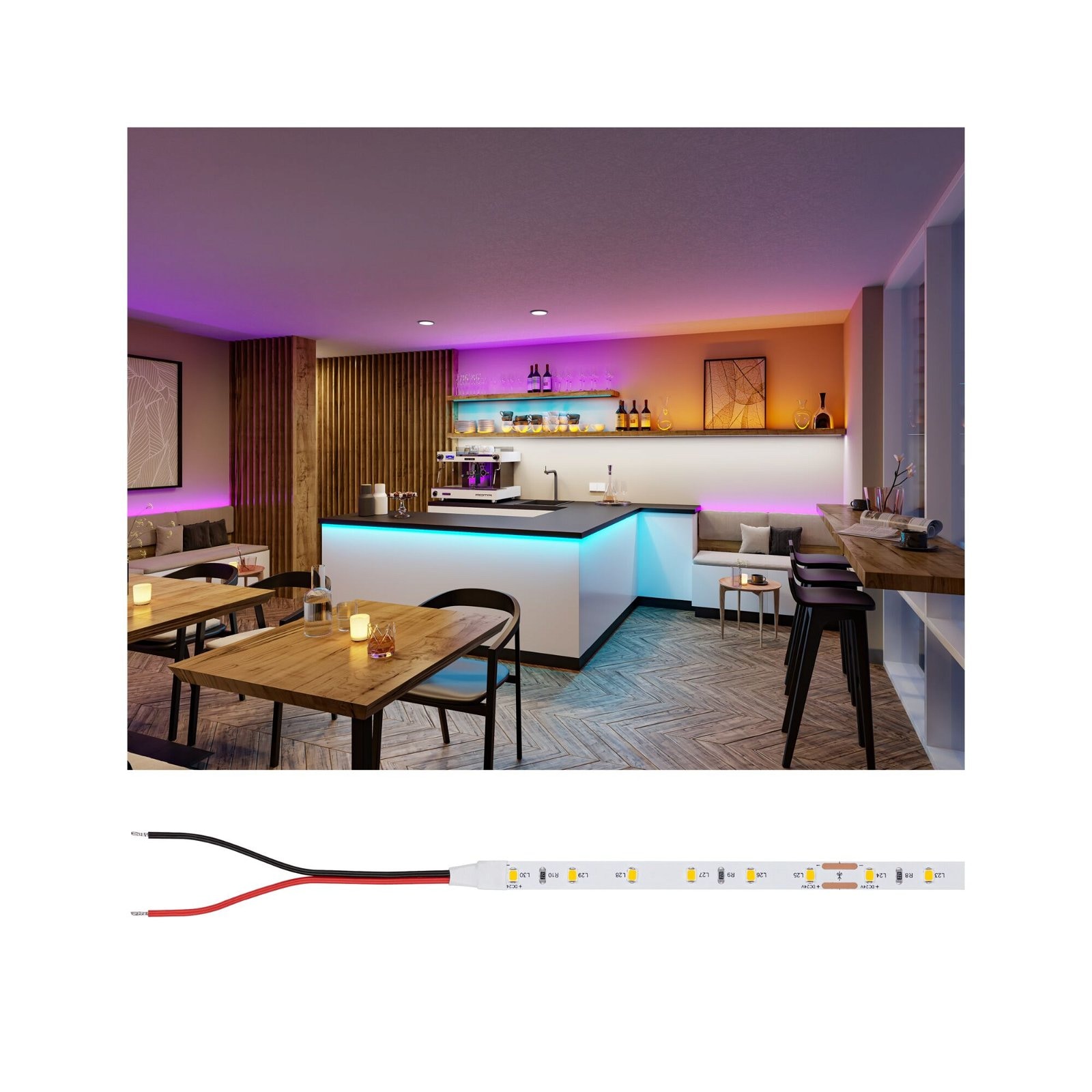 PAULMANN LED-Streifen "Pro Strip Silver P25 5m iceblue IP20 24V DC 20W", B:0,8cm, blau, Küche, Lichterketten, Eisblau