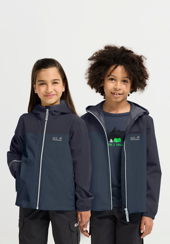 JACK WOLFSKIN Kinder Regenjacke "ADVENTURETRIBE 2L JKT K"midnight sky, Gr. 128, Obermaterial: 100% Polyester. Futter: 100% Polyester, Jacken,