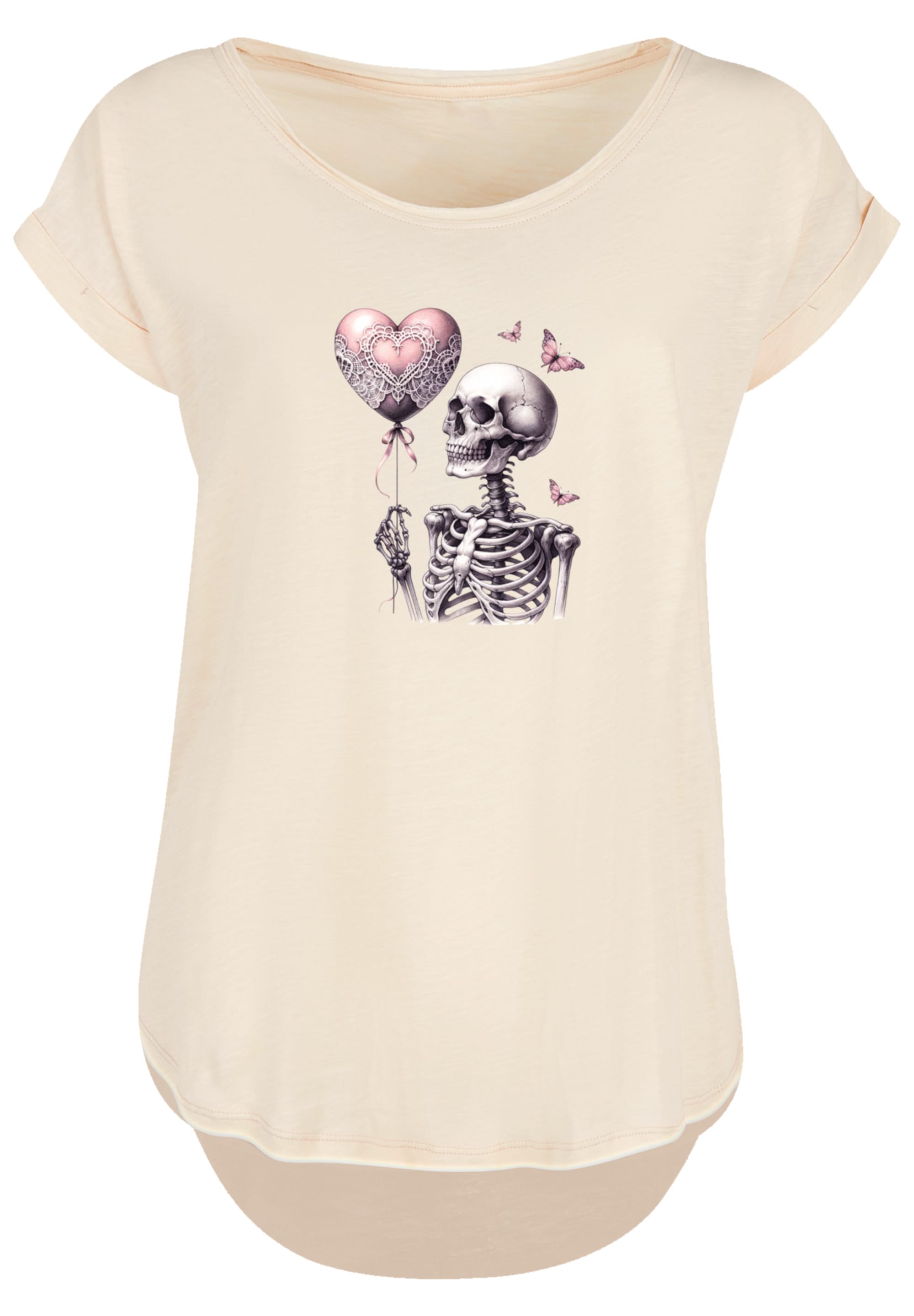 F4NT4STIC T-Shirt »Skelett hält Herzballon«, Premium Qualität