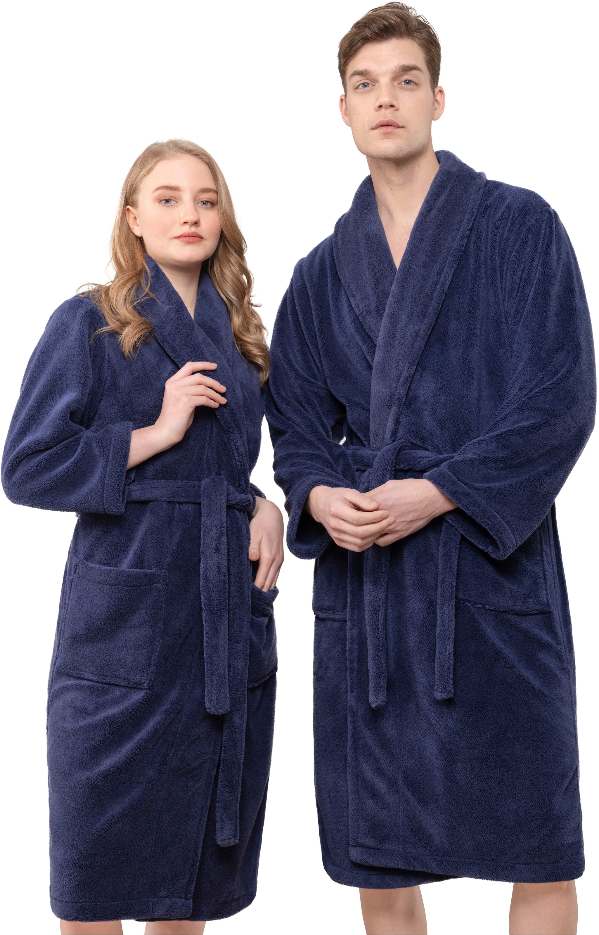 Bademantel HAMMETEX, L:112cm, blau, Fleece, Hausmäntel, "Bademantel unisex, ultraweicher & flauschiger Fleecemantel", ideal für Sauna & Spa,