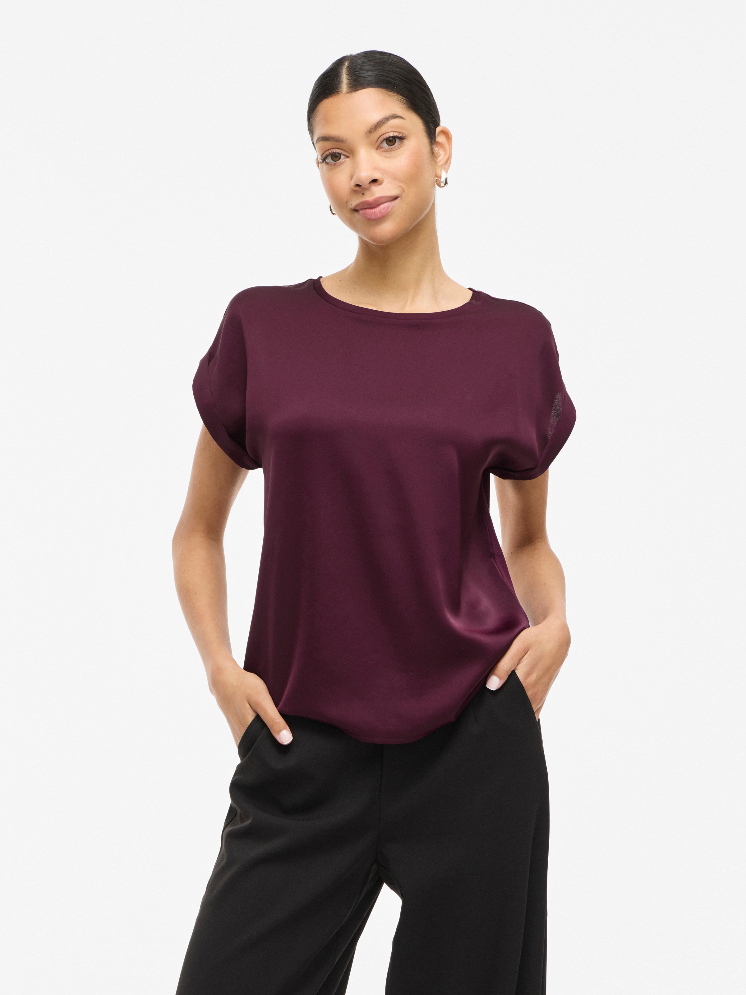 Vila Kurzarmshirt "VIELLETTE S/S SATIN TOP - NOOS", Satin Optik günstig online kaufen