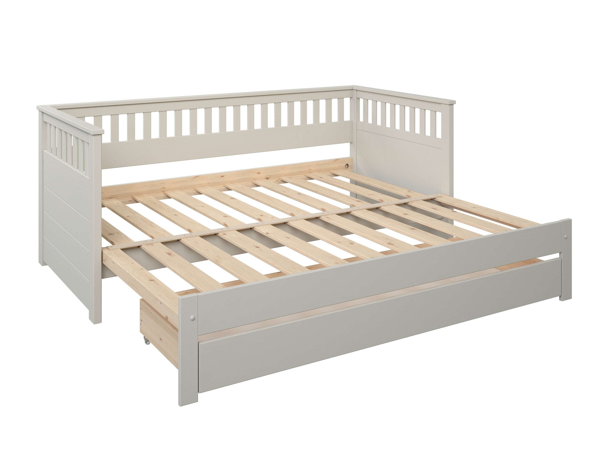 OTTO home Daybett »Morrick, ausziehbar, 2 Schlafplätze + Schublade, Cashmere Beige« massive Kiefer, schöne Sprossenoptik, Stauraum, Skandi Look
