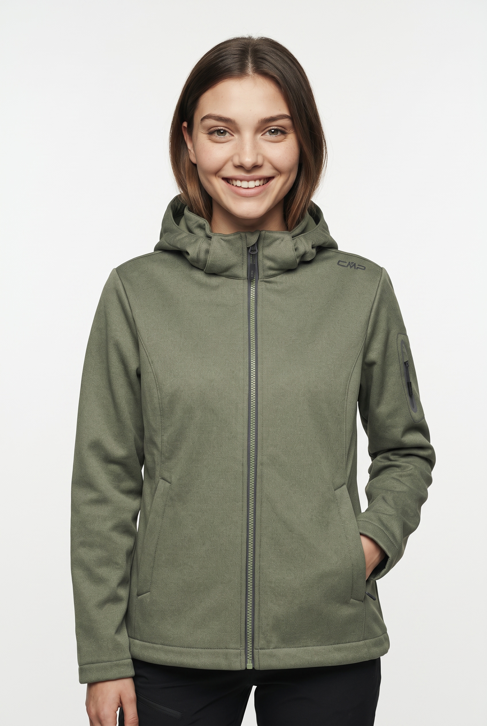 CMP Softshelljacke "WOMAN JACKET ZIP HOOD" mit Kapuze mit Kinnschutz, atmungsaktiv, wasserdicht