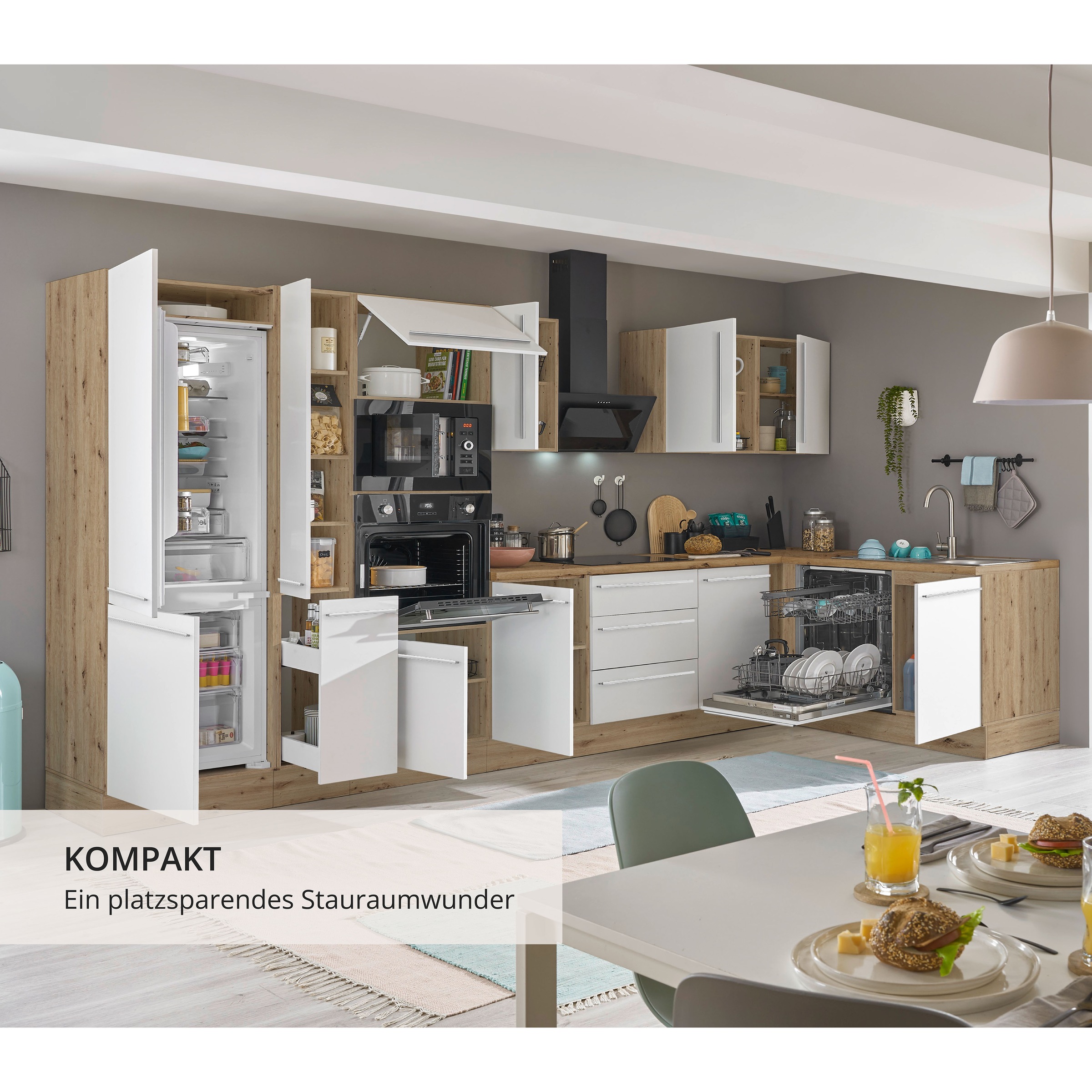 KOCHSTATION Winkelküche »Florida, Stellbreite 370x175 cm« wahlweise mit E-Geräten, mit Softclose für Türen und Schubkästen