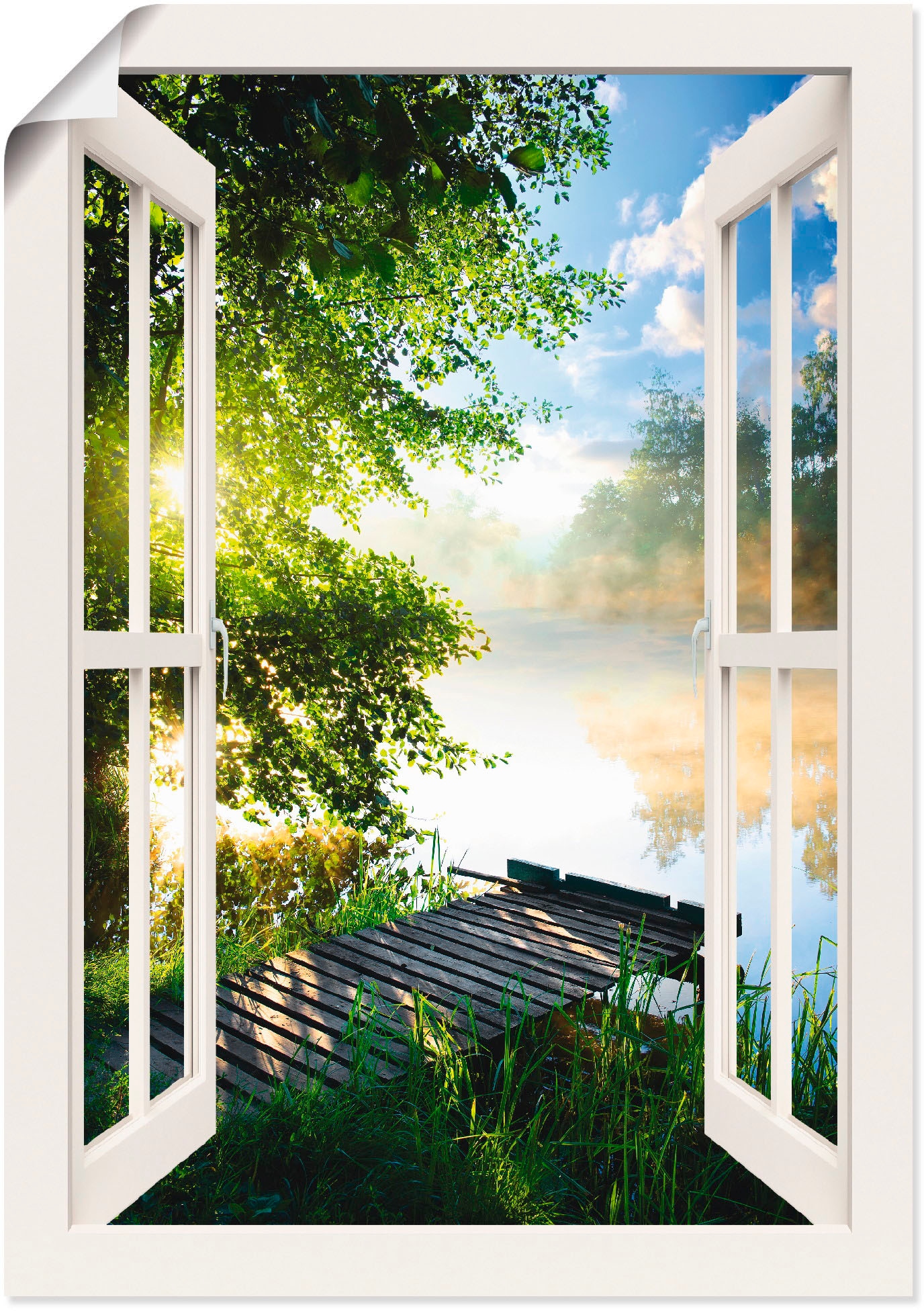 Artland Wandbild "Fensterblick Angelsteg am Fluss" Fensterblick 1 Stk. tlg. günstig online kaufen