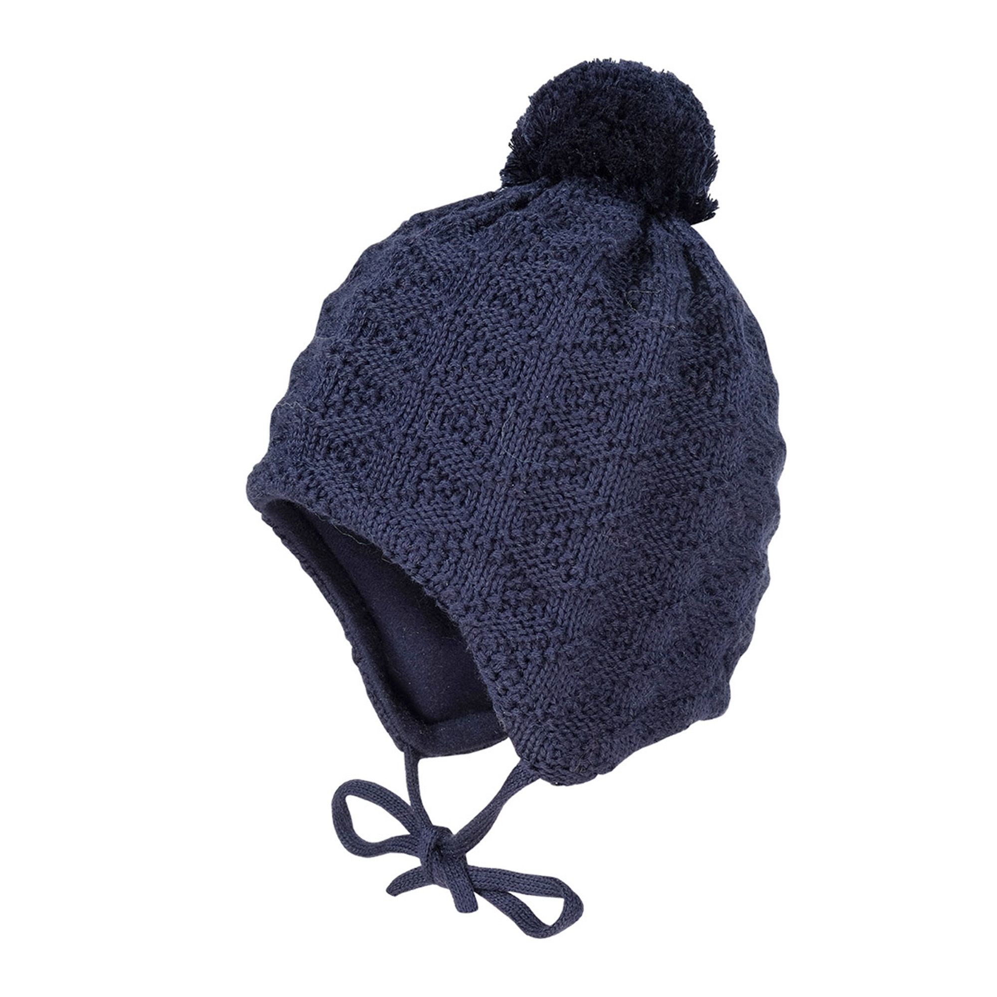 Strickmütze MAXIMO, Jungen, Gr. 53, blau (dunkelmarine), Strick, Wolle, unifarben, Mützen Strickmütze, Wolle, gefüttert, zum Binden, mit Bommel