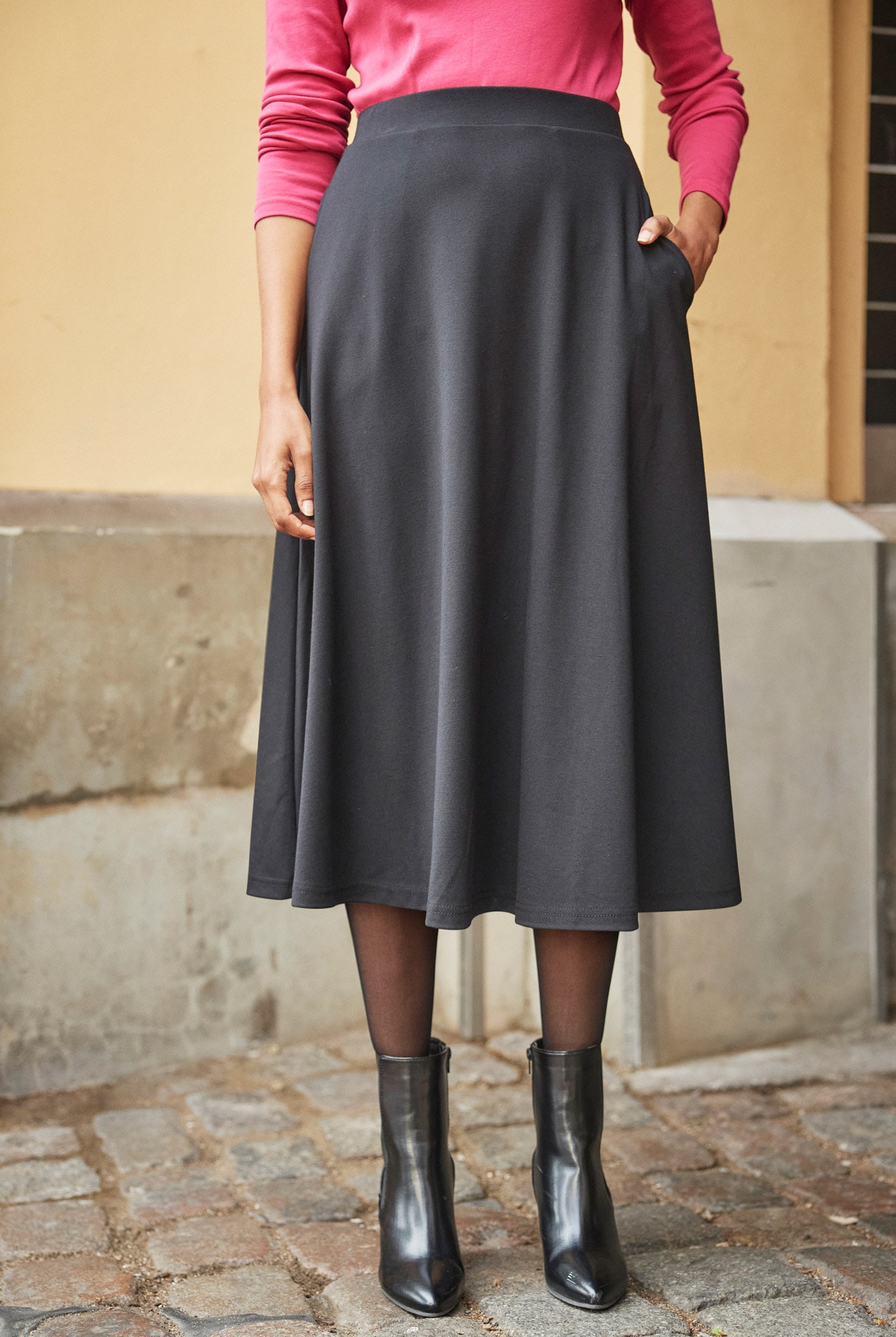 bonprix Midirock aus weichem Materialmix, ausgestellte Passform