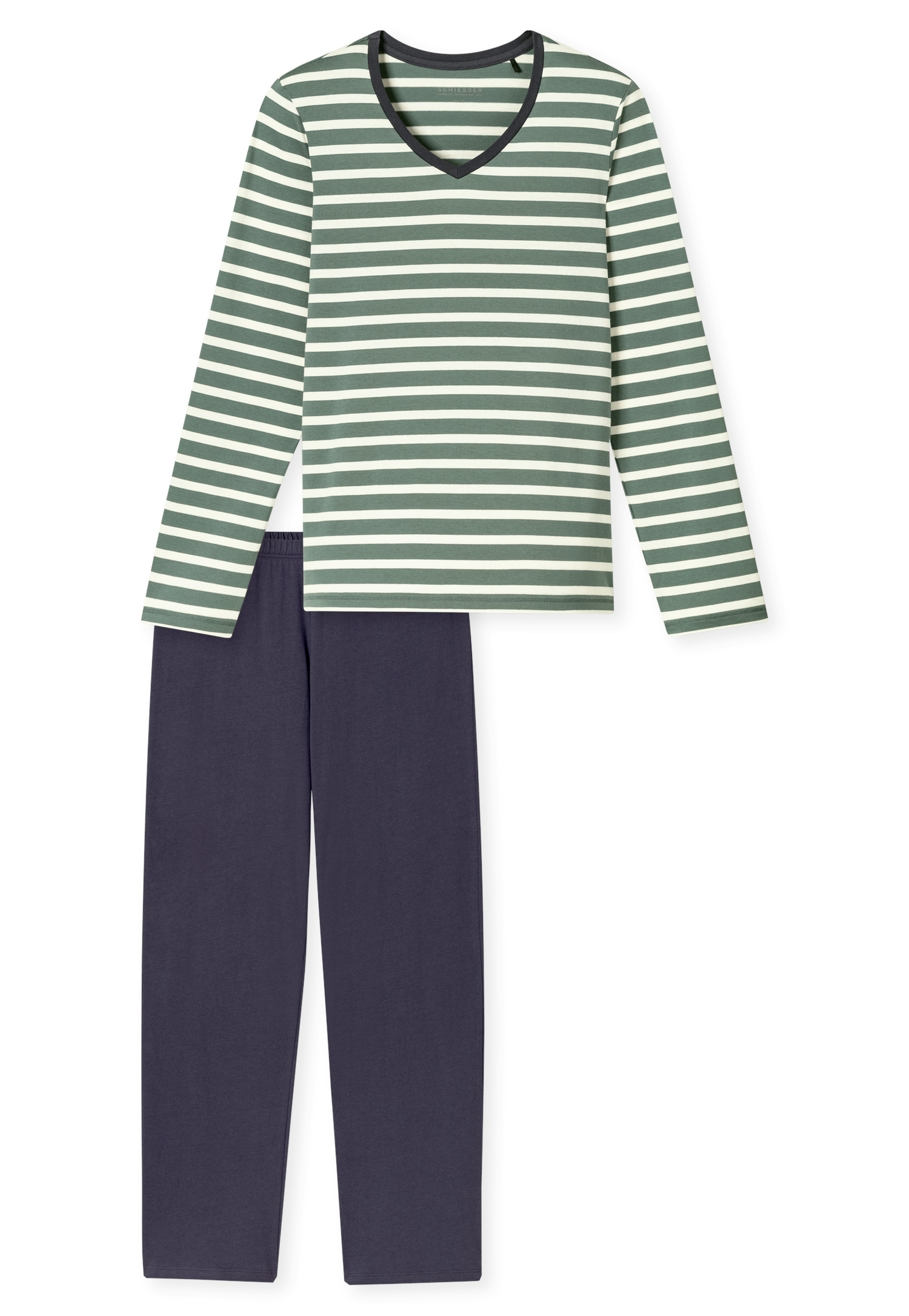 Schiesser Schlafanzug »Casual Essentials«, (2 tlg.), Baumwolle, V-Ausschnitt, langärmelig