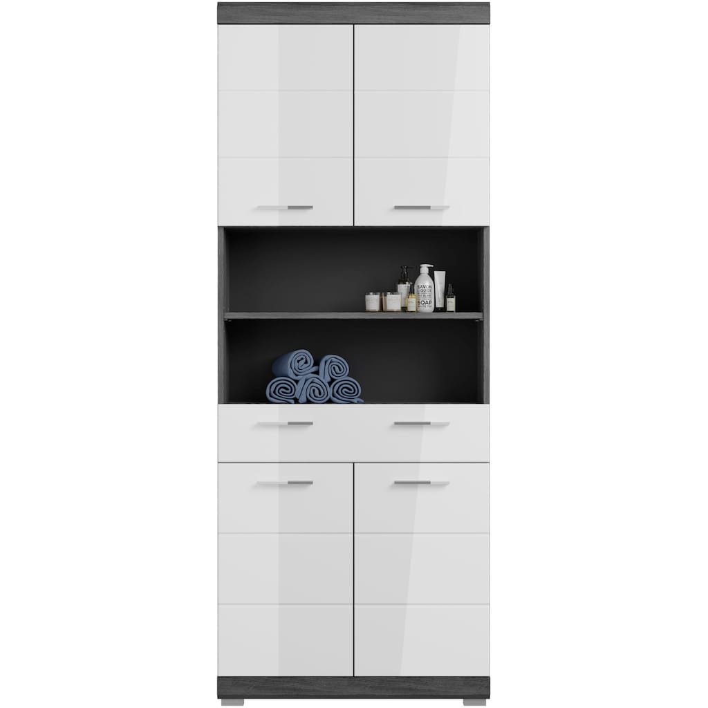 INOSIGN Hochschrank »Siena«, Badschrank, 4 Türen, 1 Schubkasten, 2 offene Fächer, Breite 74 cm