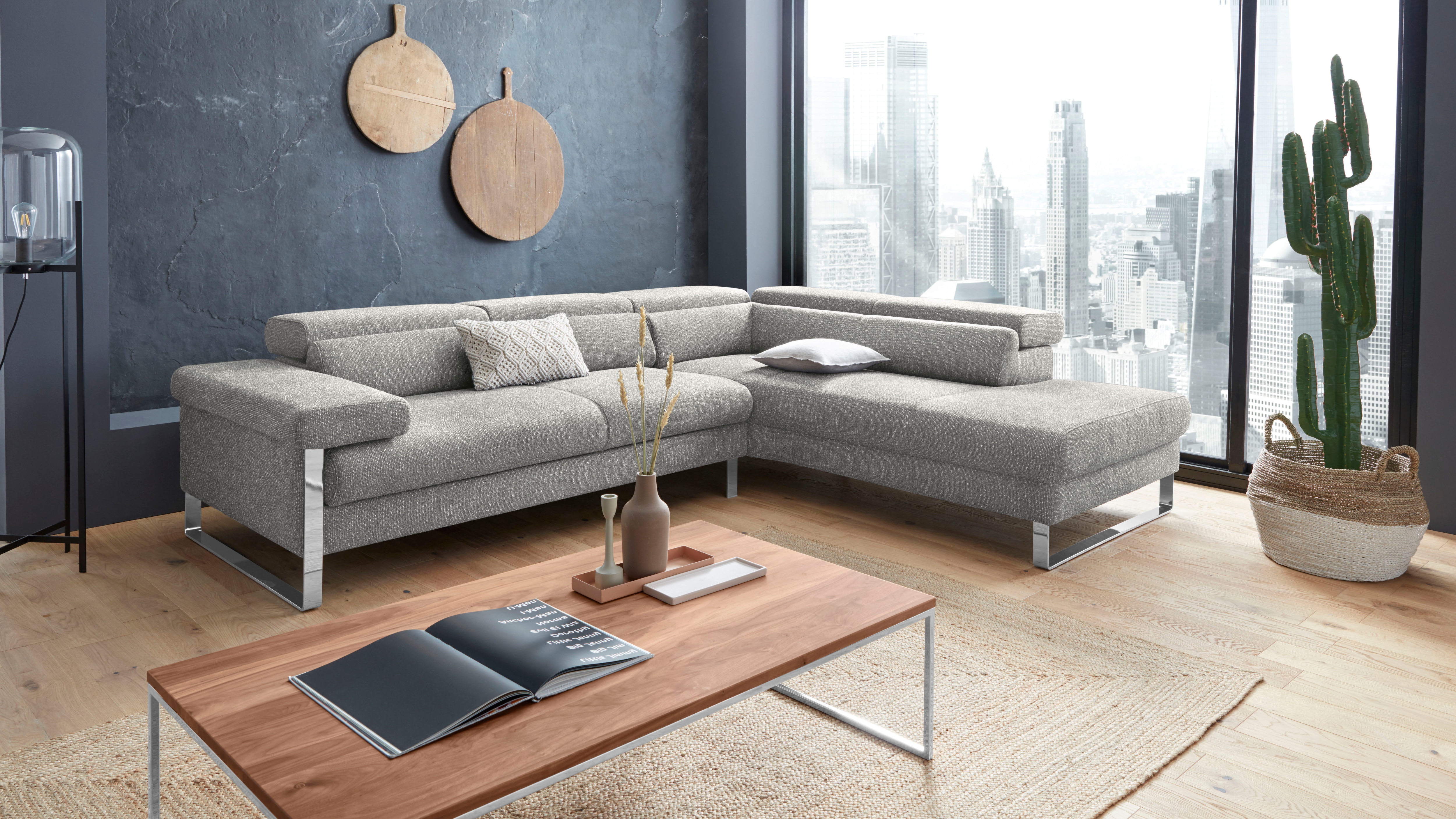 W.SCHILLIG Ecksofa "finn, toller Sitzkomfort, L-Form, hochwertige Verarbeitungsdetails" German Design Award 2016, Fußgestell Chrom glänzend, Breite 281 cm