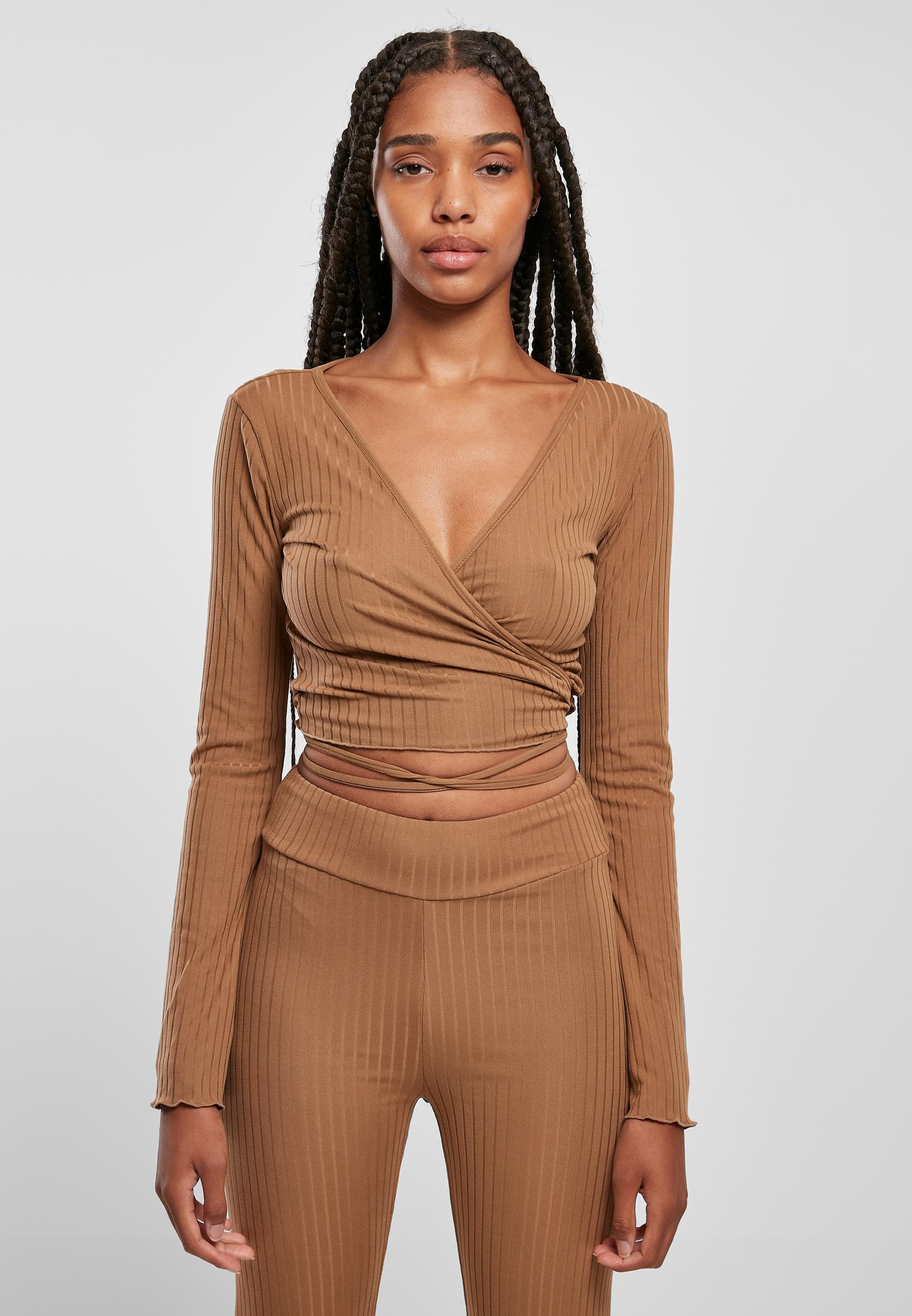 URBAN CLASSICS Longsleeve »Urban Classics Damen Ladies Cropped Rib Wrapped Longsleeve«, (1 tlg.)