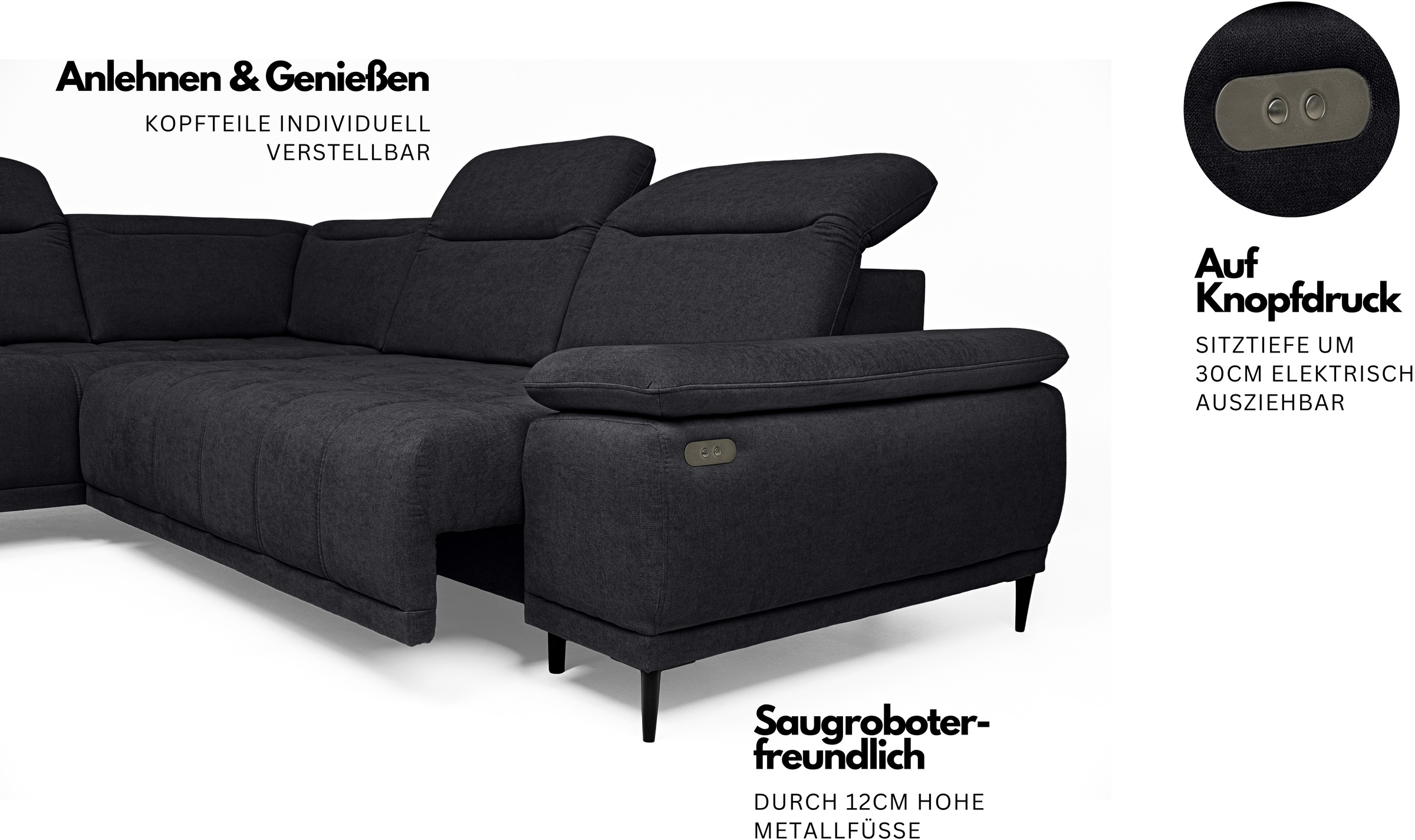 WERK2 Focus-L Electric L-Shape Sectional Sofa with Extendable Seat Depth 5