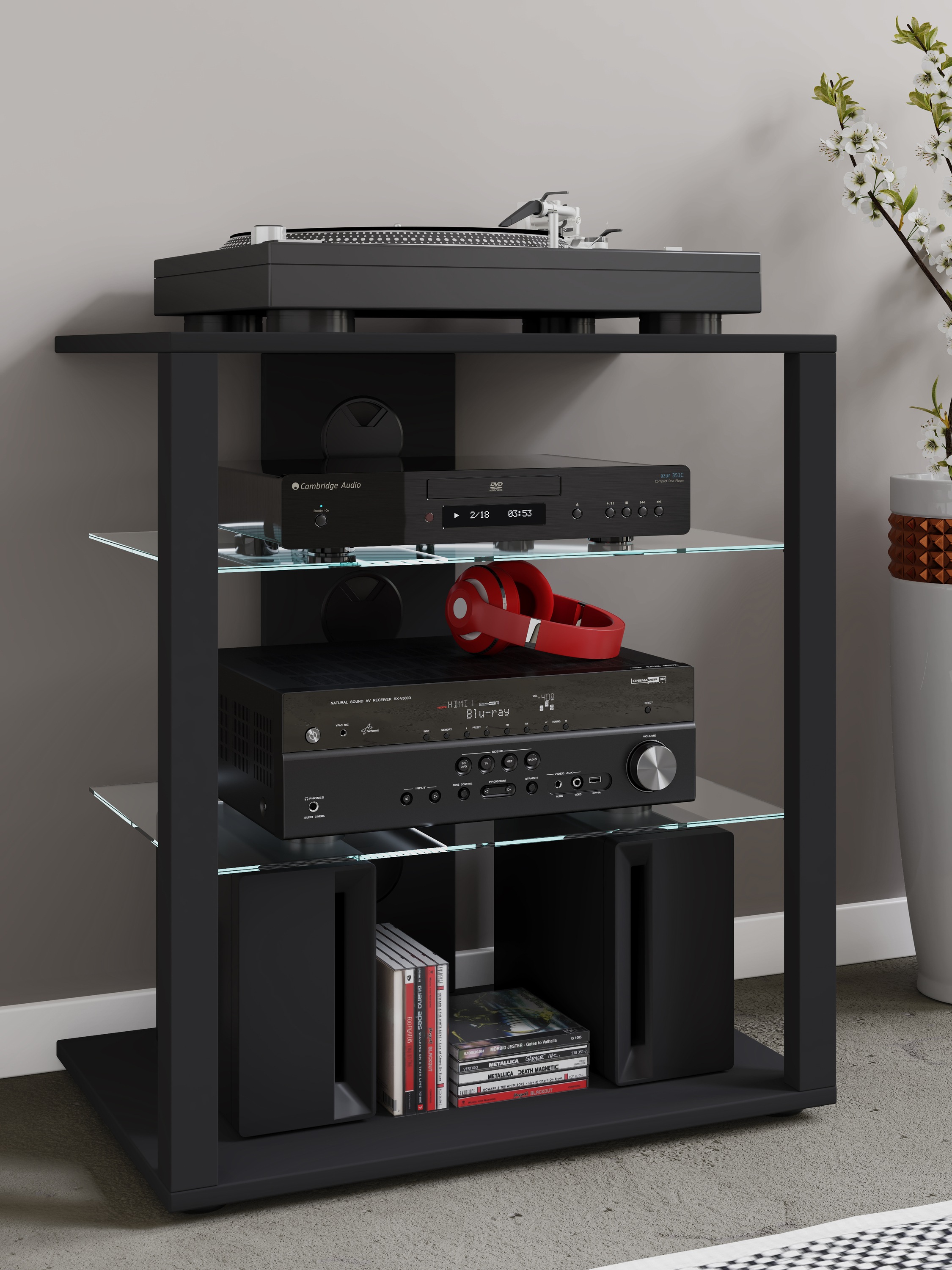 VCM Wohnzimmertisch »Hifi Möbel Rack Alu Glas Phono Mediaregal Folas«