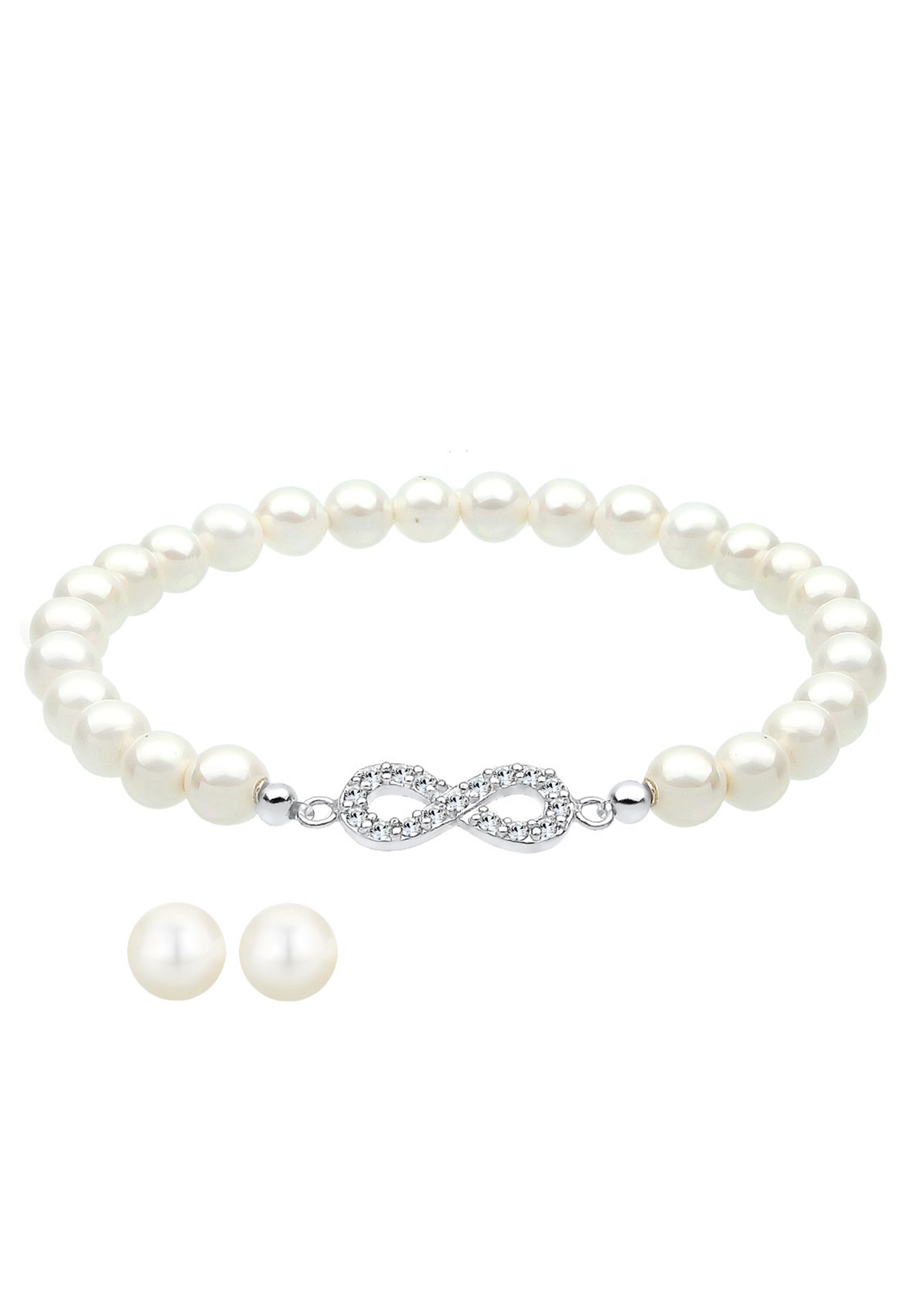 Elli Ohrring und Ketten Set »Schmuckset Set mit Infinity Symbol Muschelkernperlen Weiß 925 Sterling Silber« ()
