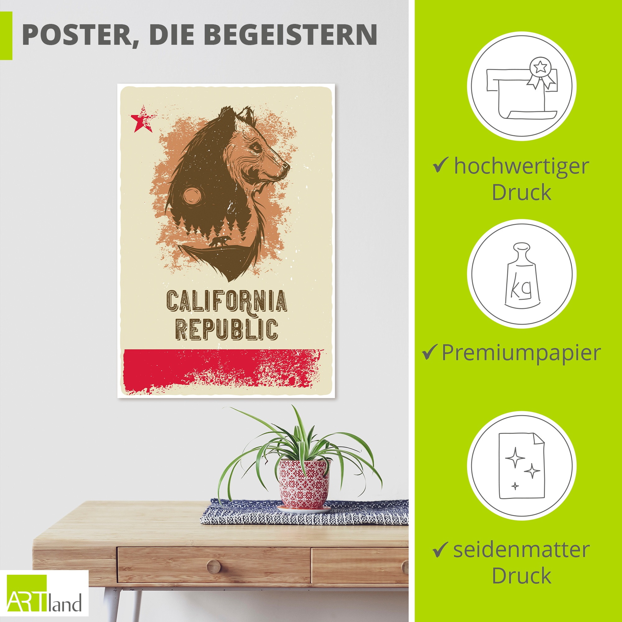 Artland Wandbild »Kalifornische Republik« 1 Stk. tlg. als Alubild, Leinwandbild, Poster, Wandaufkleber in verschied. Größen