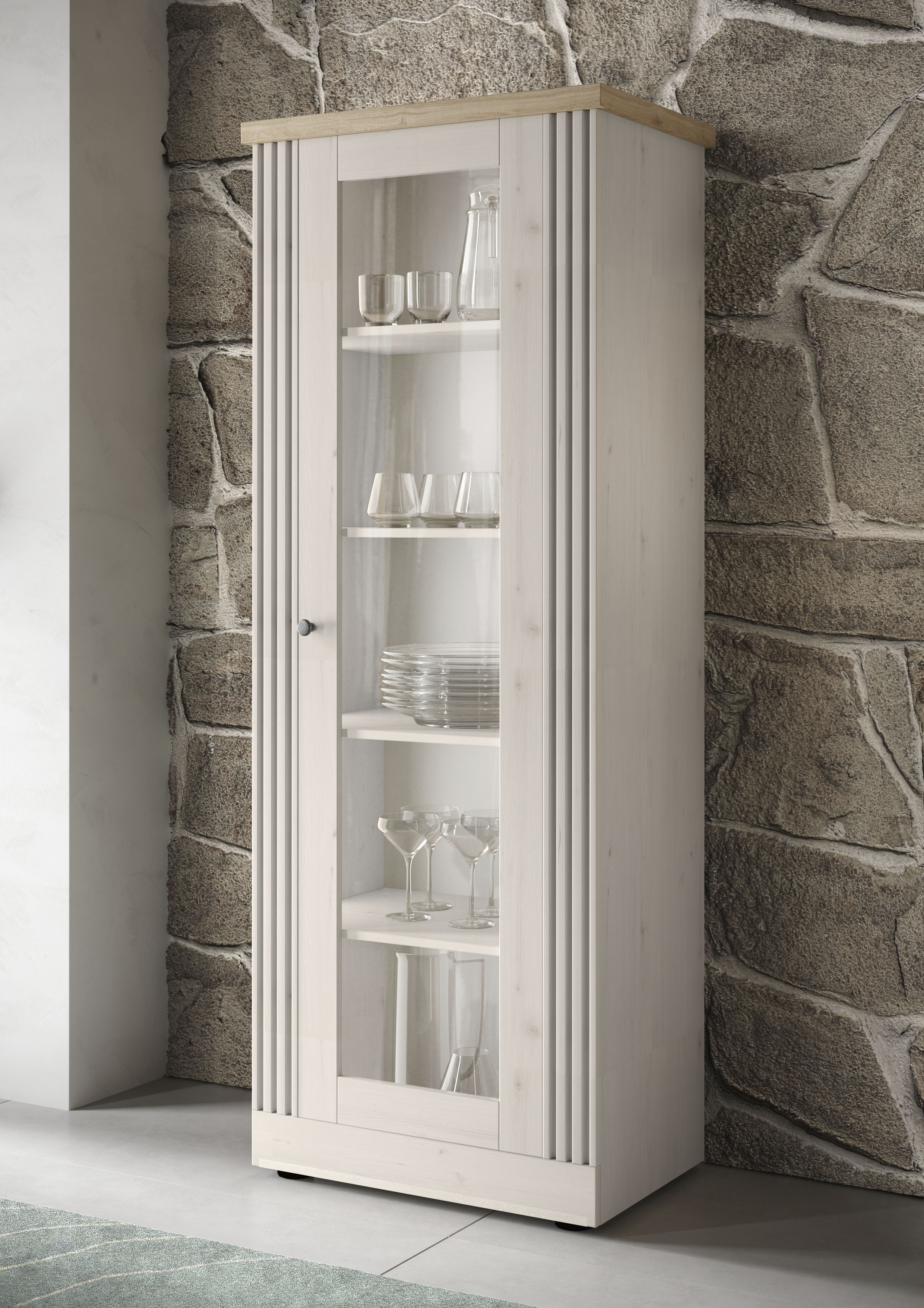 OTTO home Vitrine "Country Höhe 192 cm, Hochschrank mit 1 Tür, Anrichte, Standvitrine" im Landhausstil, viel Strauraum, mit Metallgriff, MDF Rahmen