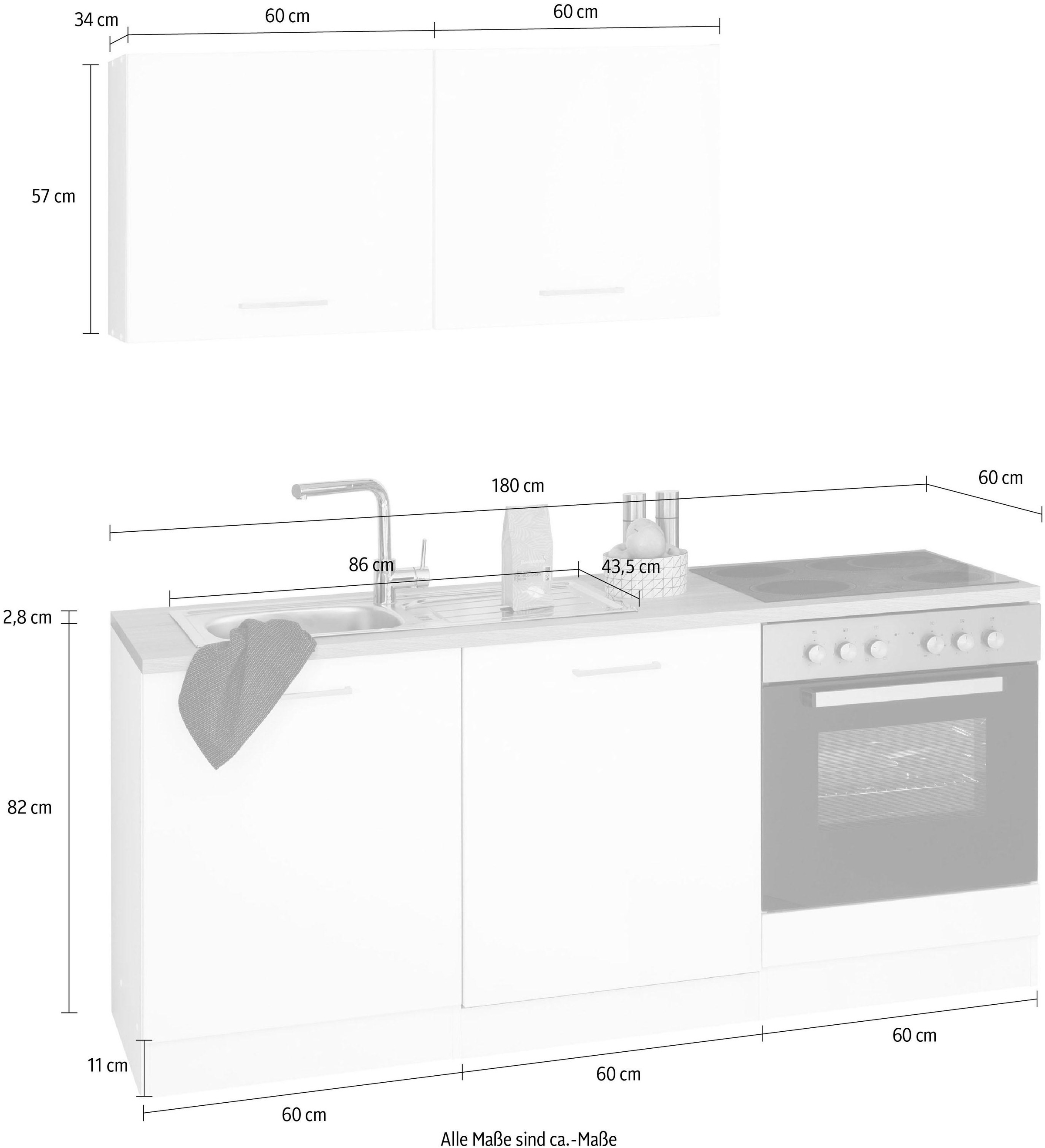 KOCHSTATION Küchenzeile »KS-Visby«, ohne E-Geräte, Breite 180 cm