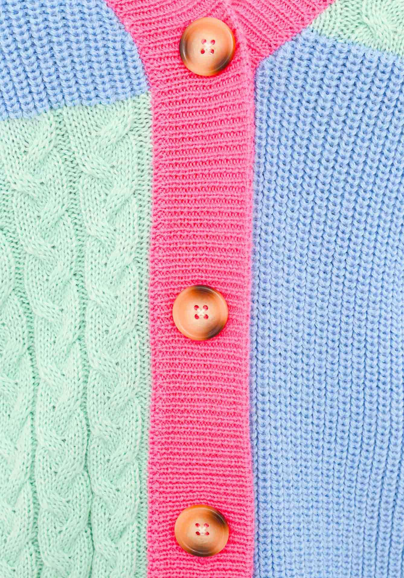 Zwillingsherz Cardigan »"Color Mix"«, Colour-Blocking, Langarm, Zopfmuster, V-Ausschnitt, Wollanteil