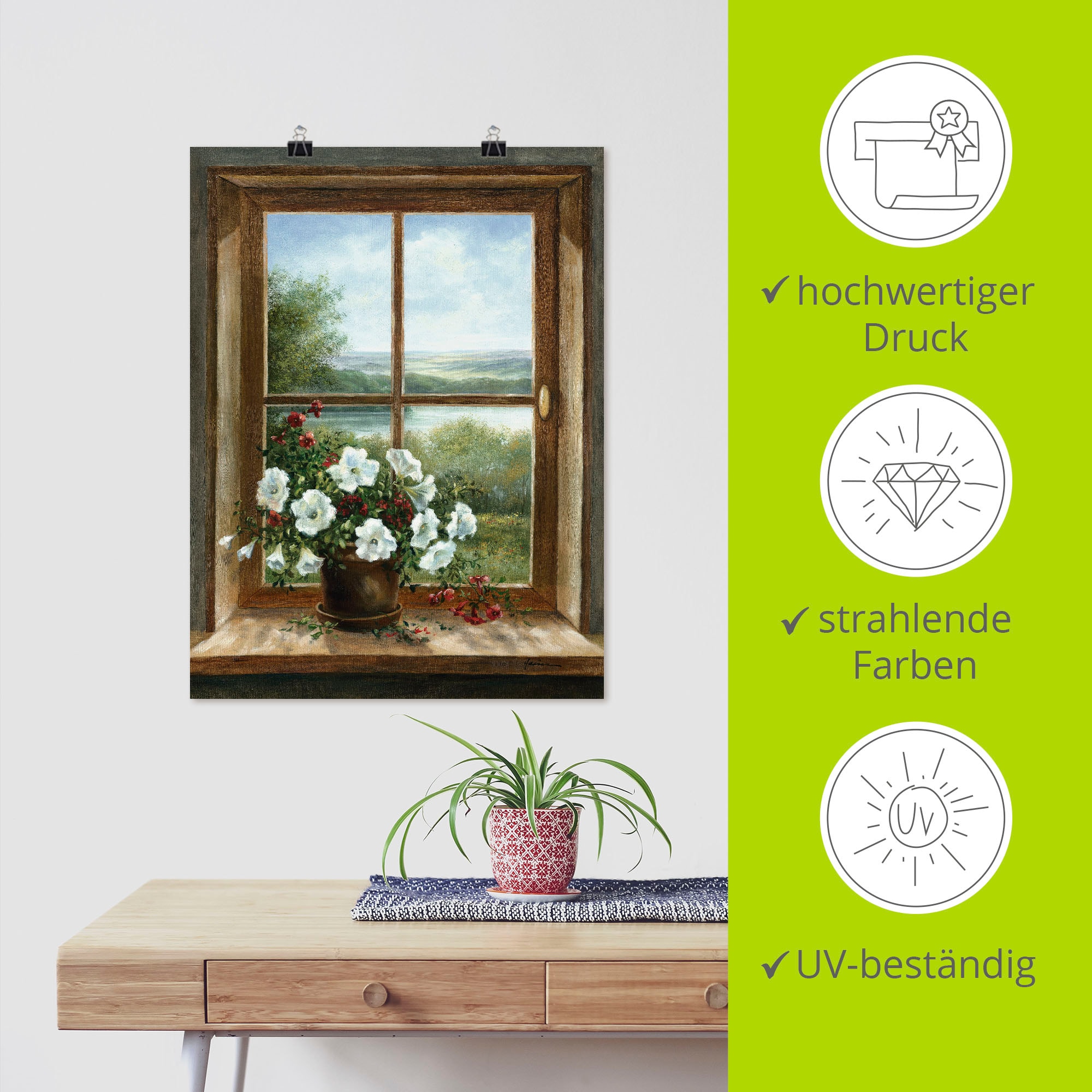 Artland Wandbild »Blumen am Fenster«, Arrangements, (1 St.), als Alubild, Outdoorbild, Leinwandbild, Poster, Wandaufkleber