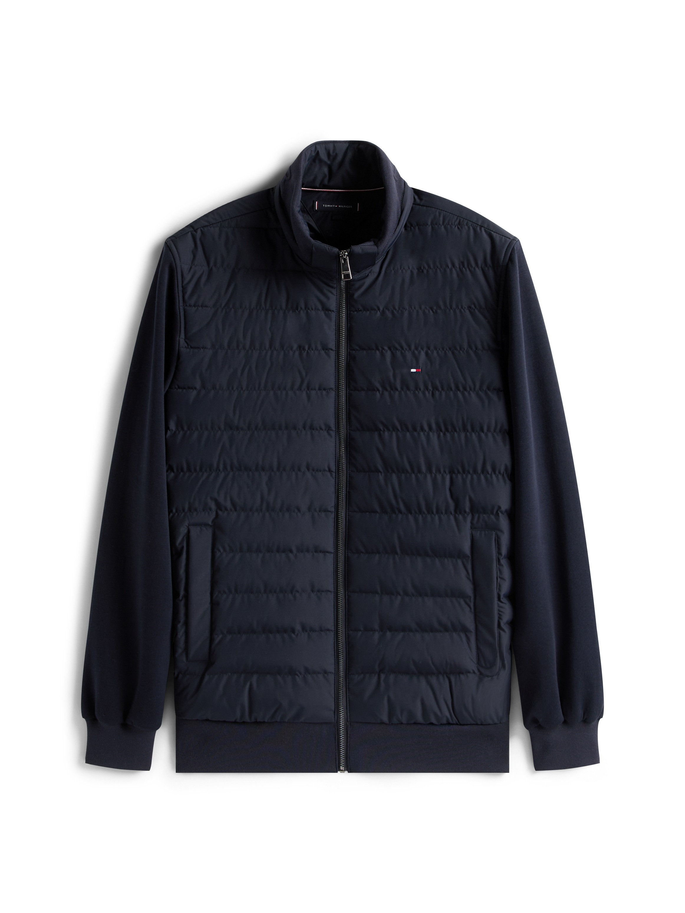 Tommy Hilfiger Kapuzensweatjacke »MIX MEDIA HOODED ZIP THROUGH«, mit gesteppten Einsatz, abnehmbare Kapuze, Stehkragen, regular fit