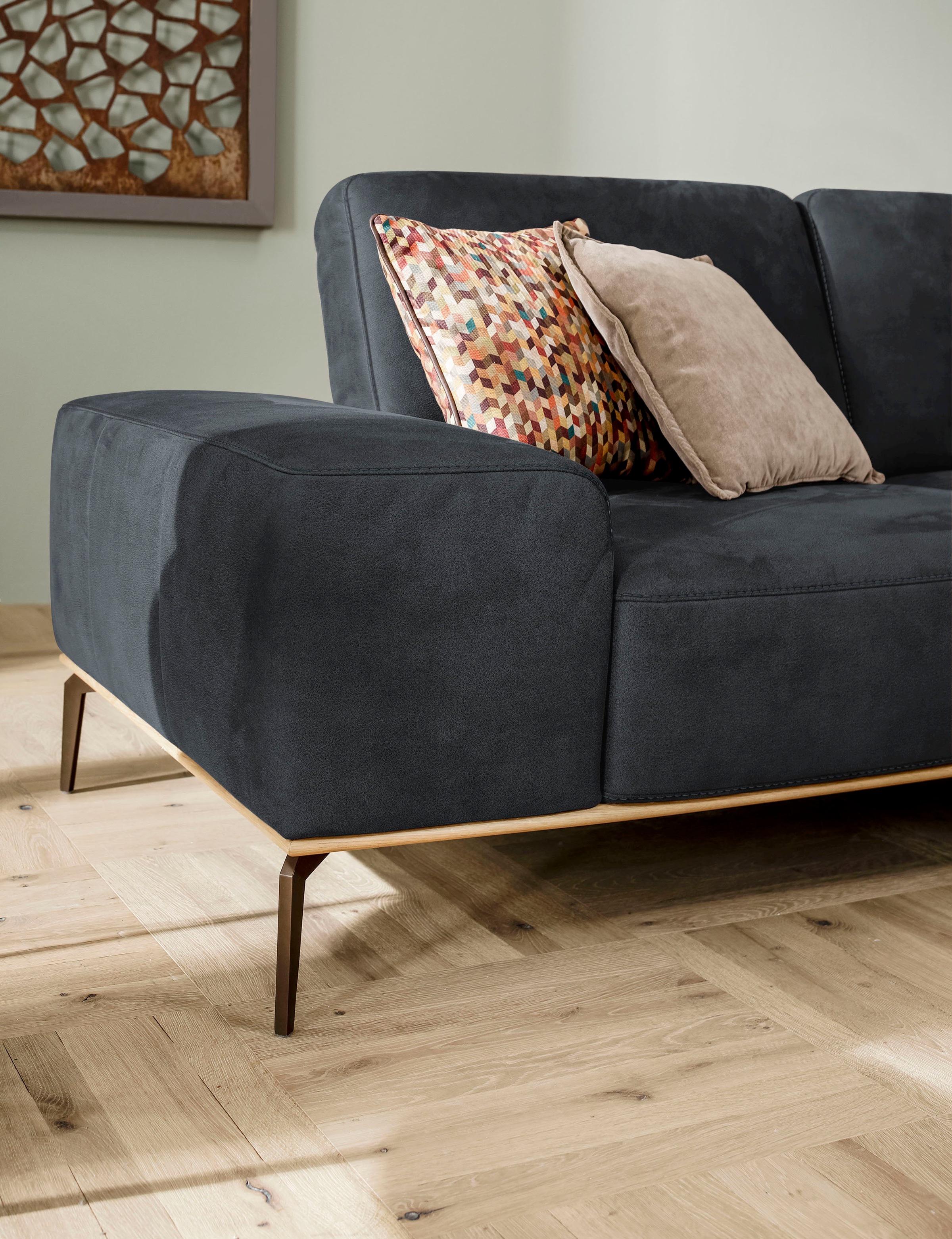 W.SCHILLIG Ecksofa »run, Designsofa mit tollem Sitzkomfort, L-Form«, mit Holzsockel, Füße in Bronze pulverbeschichtet, Breite 299 cm